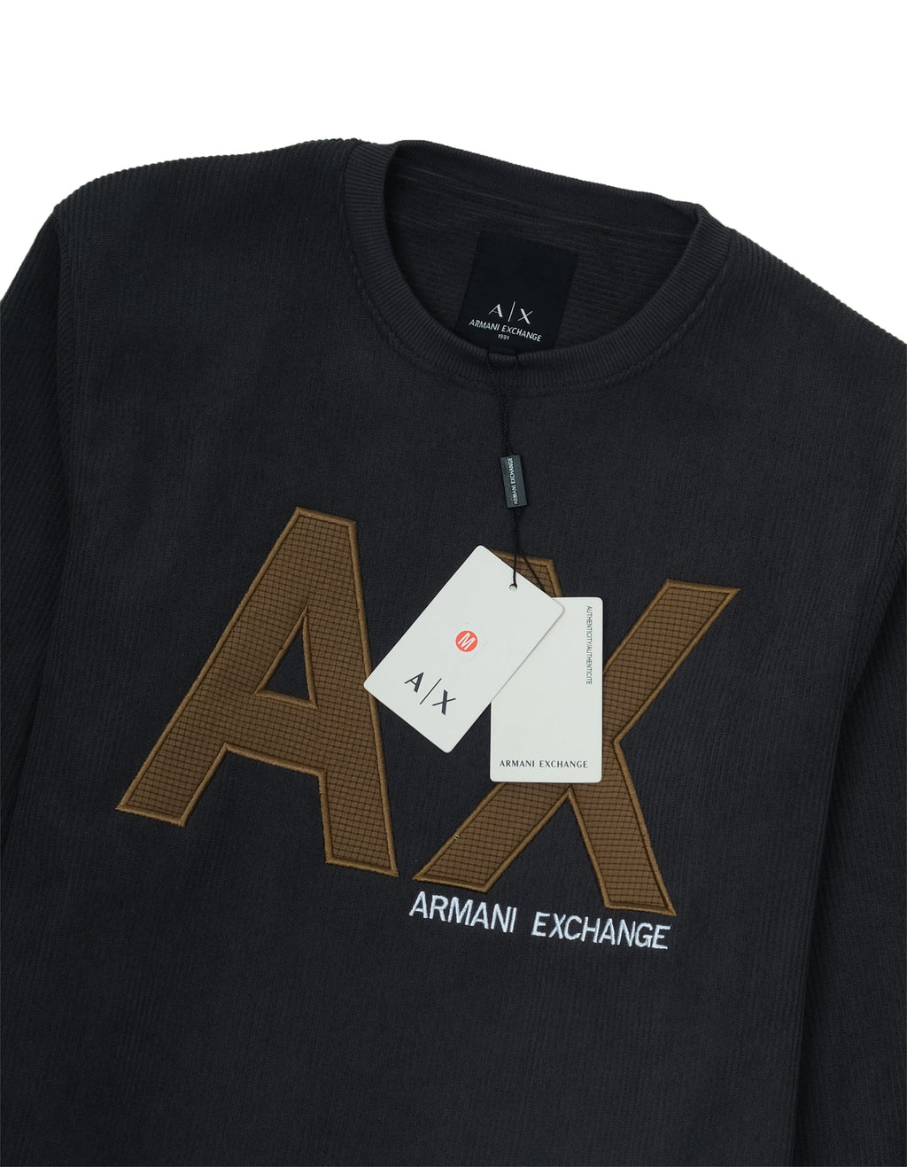 ARMANI EXCHANGE Obsidian Gold Slim Fit Ribbed Crewneck Sweatshirt