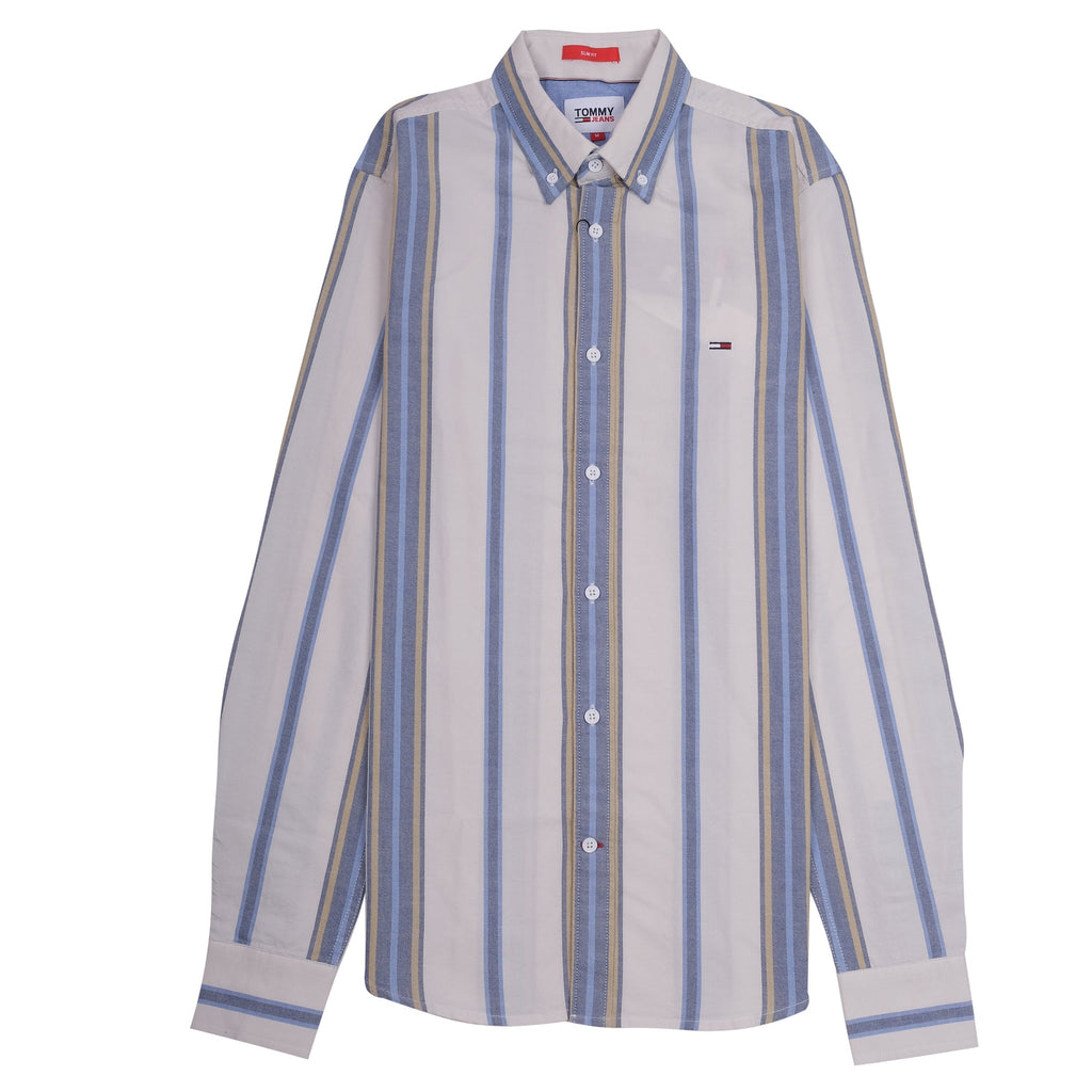 TOMMY JEANS Ocean Mist Tailored Fit Long Sleeve Striped Shirt
