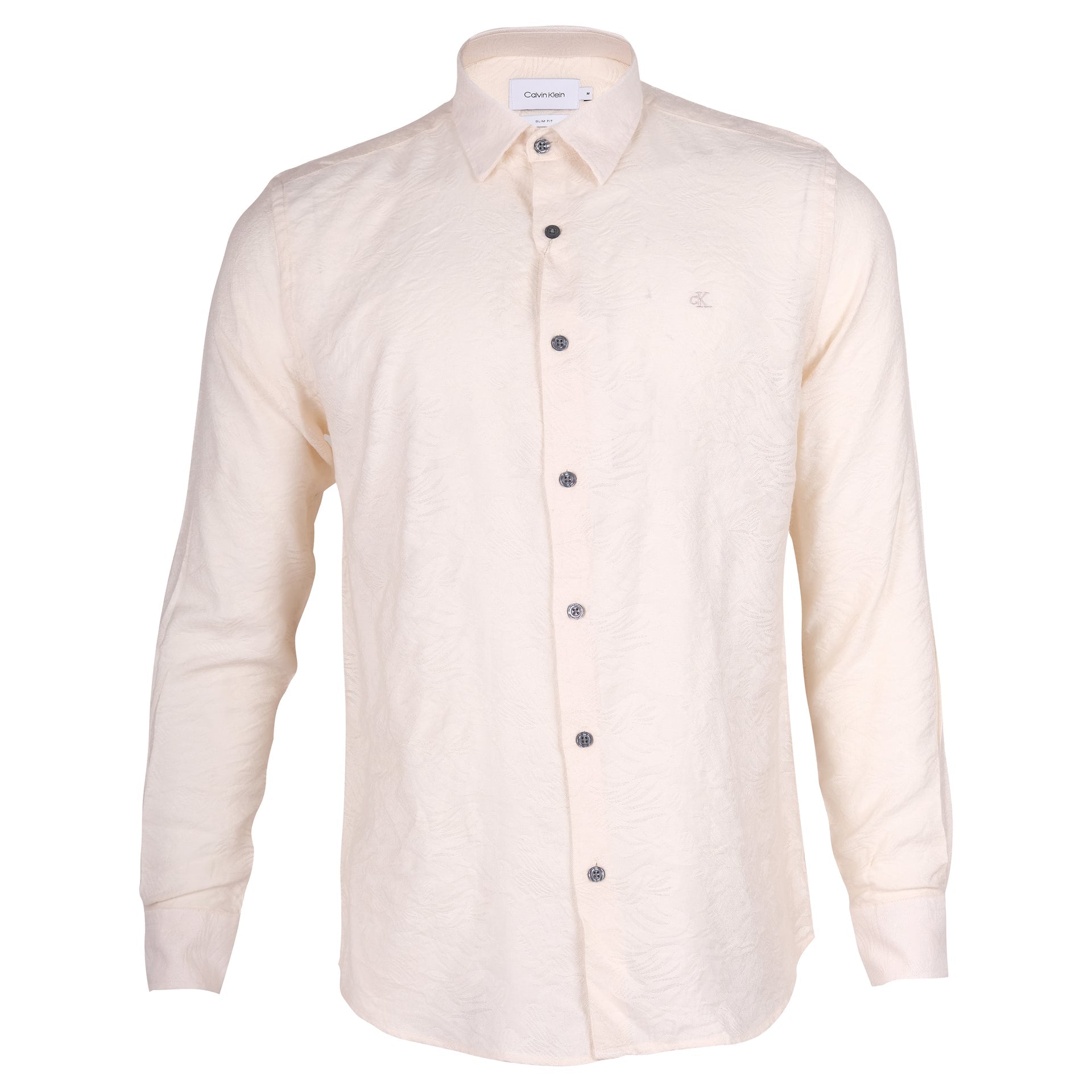 CALVIN KLEIN Creamy Almond Slim Fit Long Sleeve Button-Up Shirt