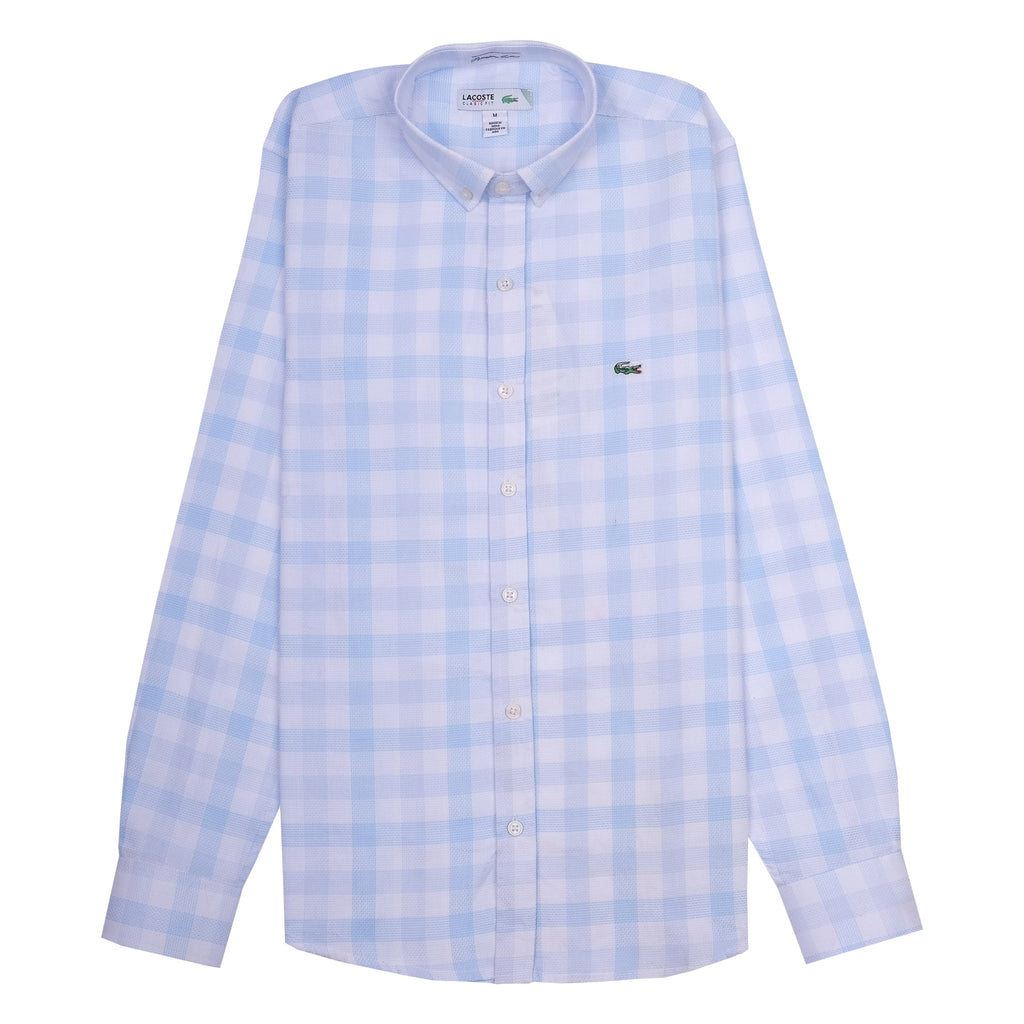 LACOSTE Sky Blue Gingham Classic Fit Long Sleeve Shirt