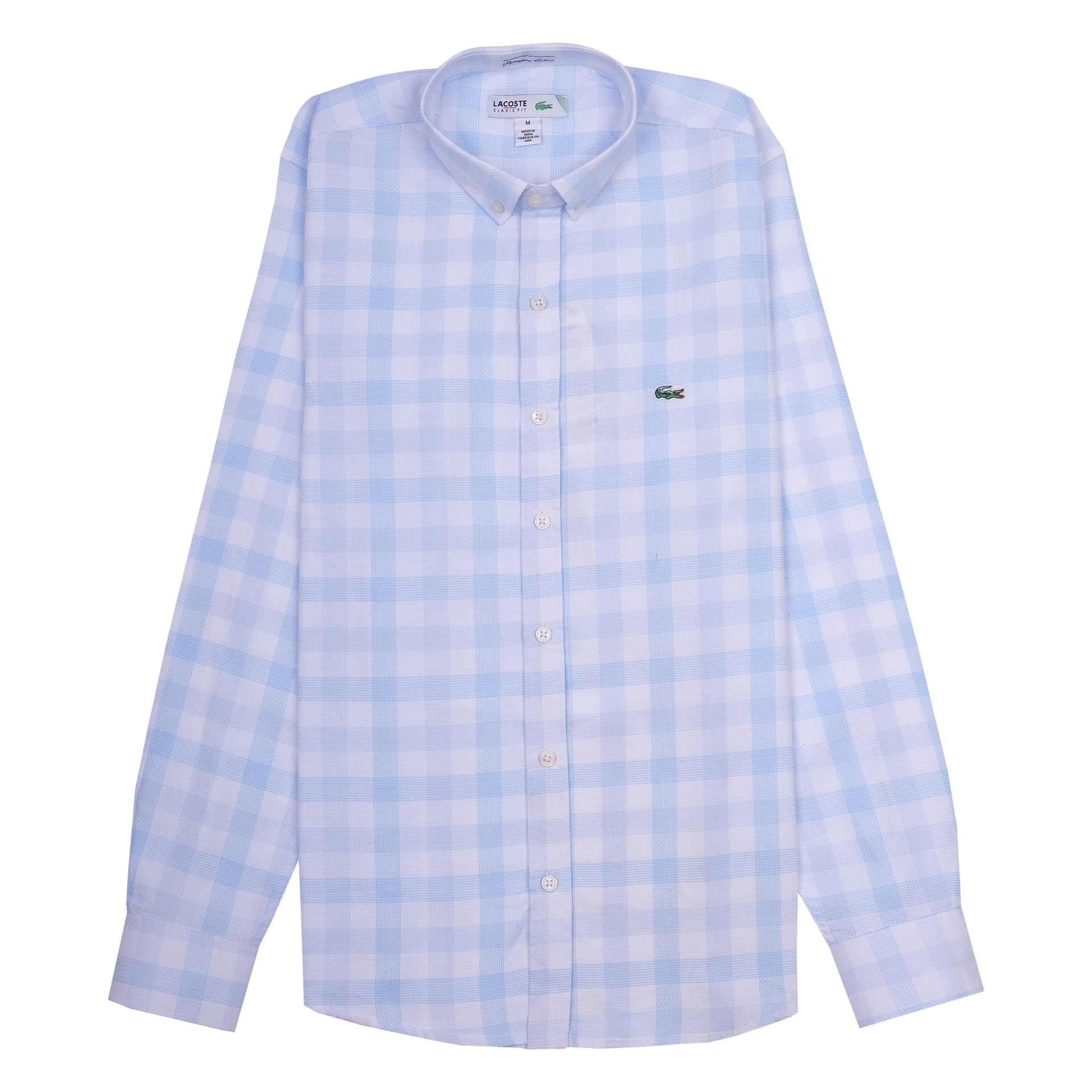 LACOSTE Sky Blue Gingham Classic Fit Long Sleeve Shirt