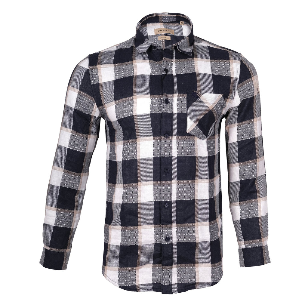 BURBERRY Twilight Indigo Checkered Casual Long Sleeve Shirt