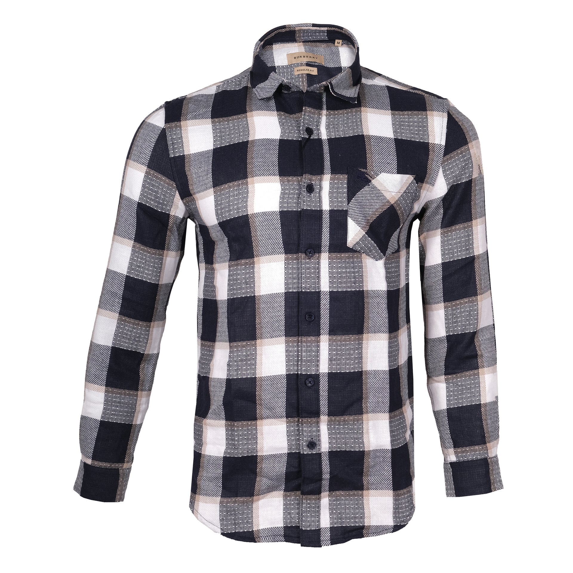 BURBERRY Twilight Indigo Checkered Casual Long Sleeve Shirt