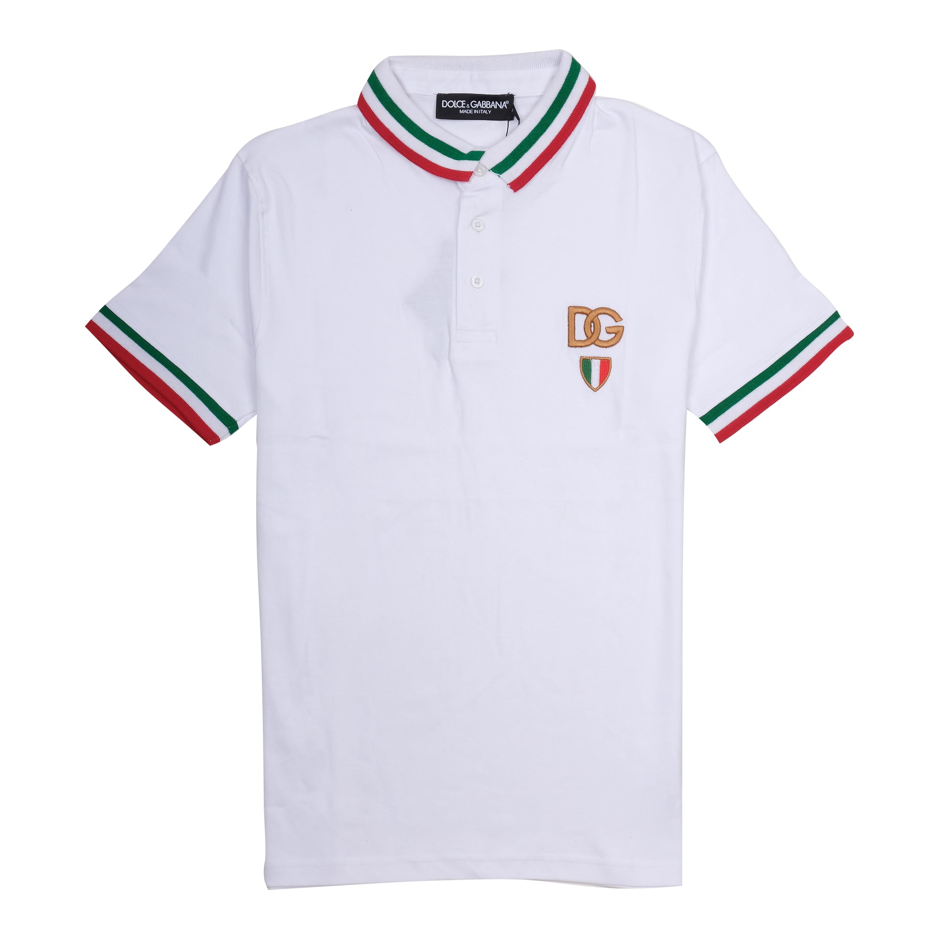 DOLCE&GABBANA Pure Snow Slim Fit Polo Shirt with Italian Flag Trim