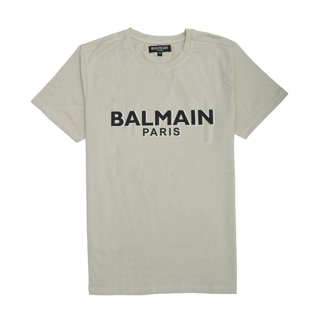 BALMAIN Silver Mist Classic Fit Short Sleeve Logo Tee