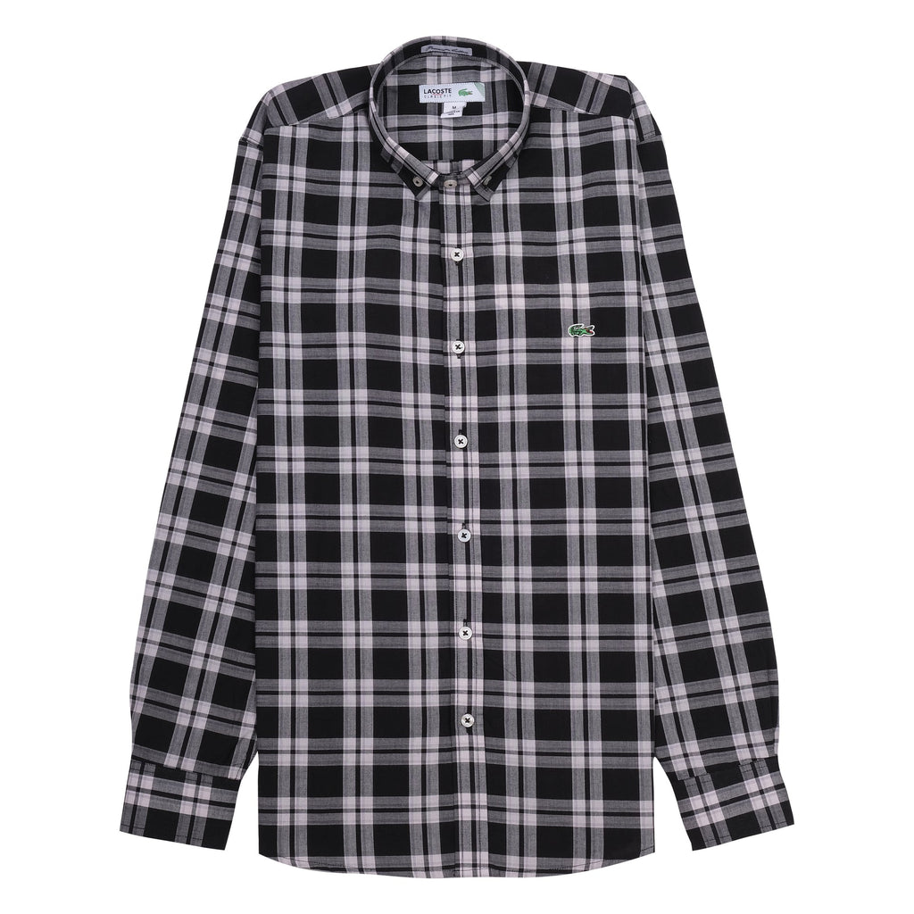 LACOSTE Charcoal Plaid Classic Fit Long Sleeve Button-Up Shirt