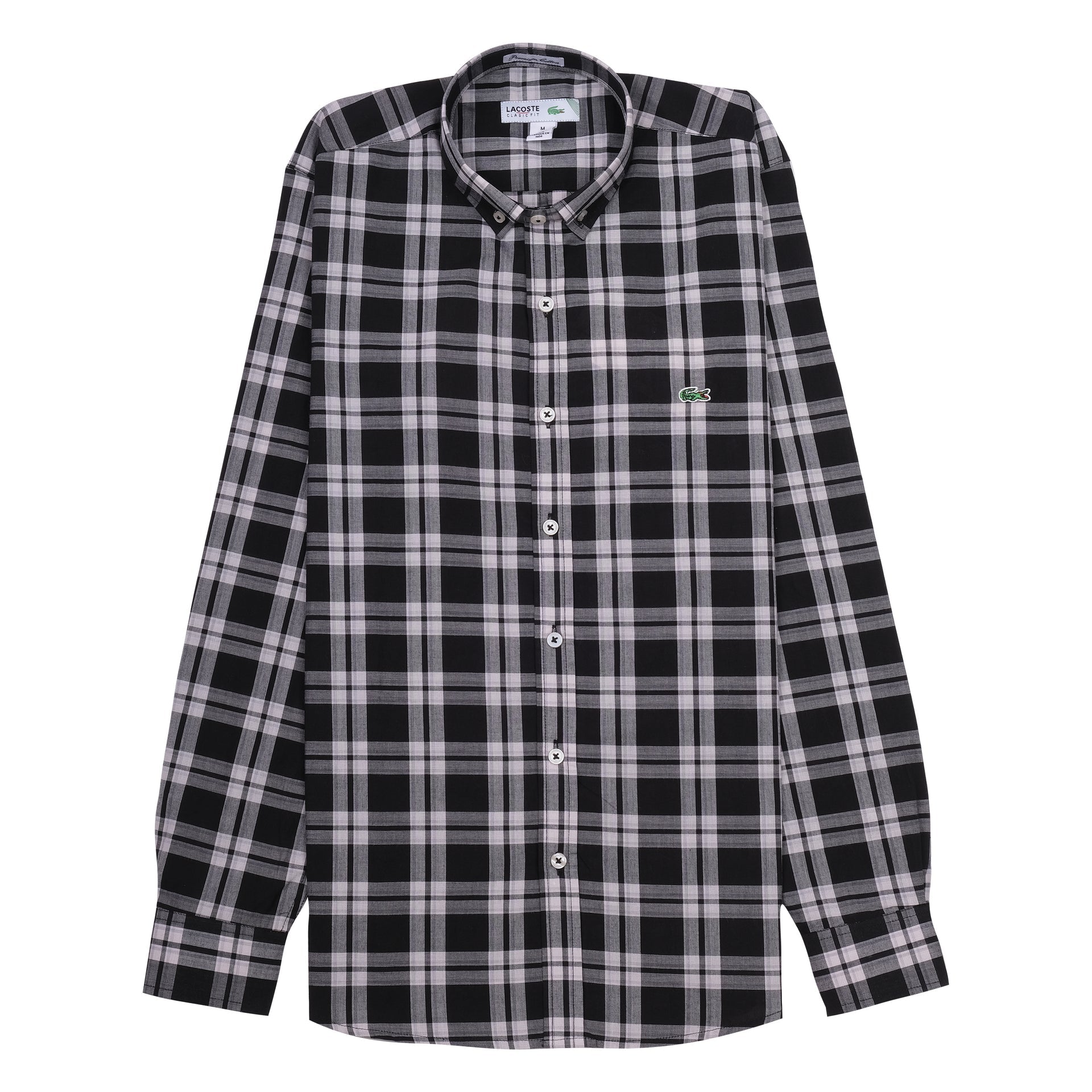 LACOSTE Charcoal Plaid Classic Fit Long Sleeve Button-Up Shirt