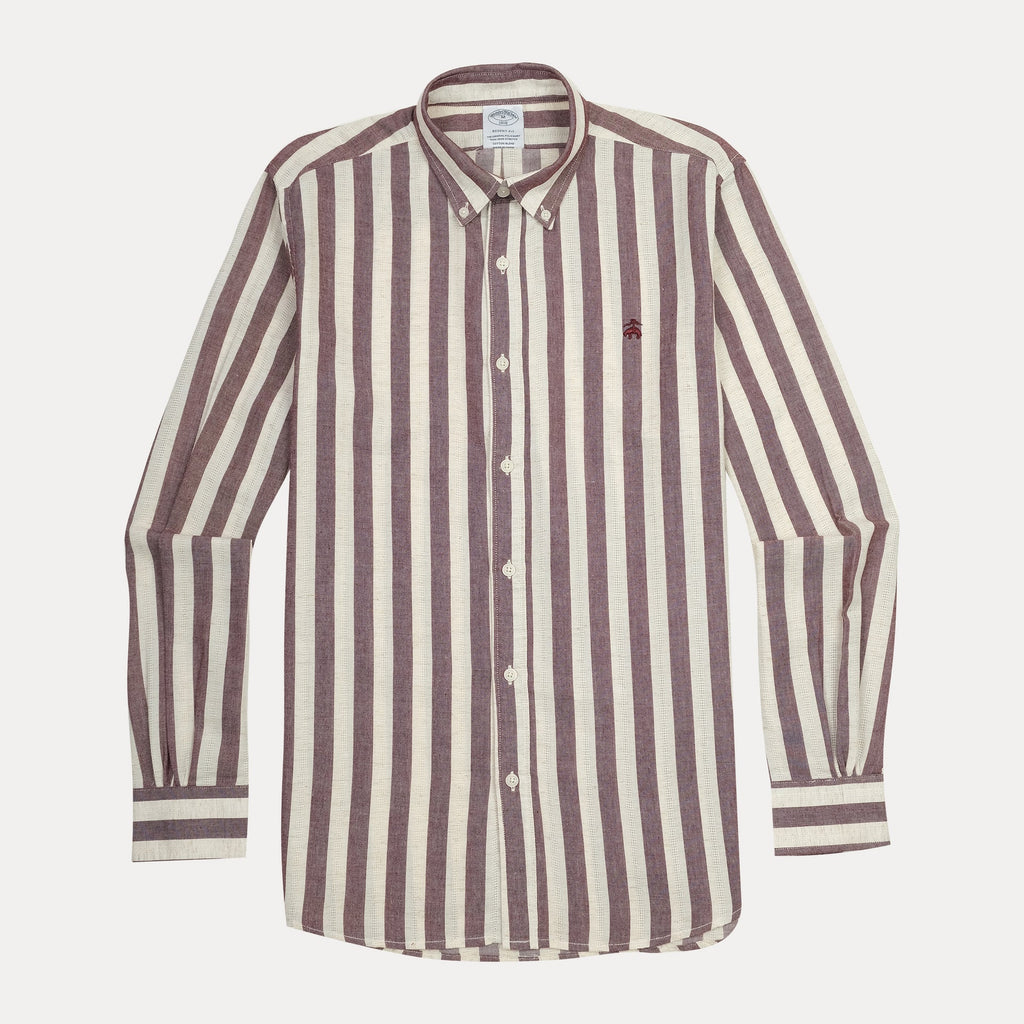 BROOKS BROTHERS Rustic Plum Tailored Fit Long Sleeve Striped Shirt