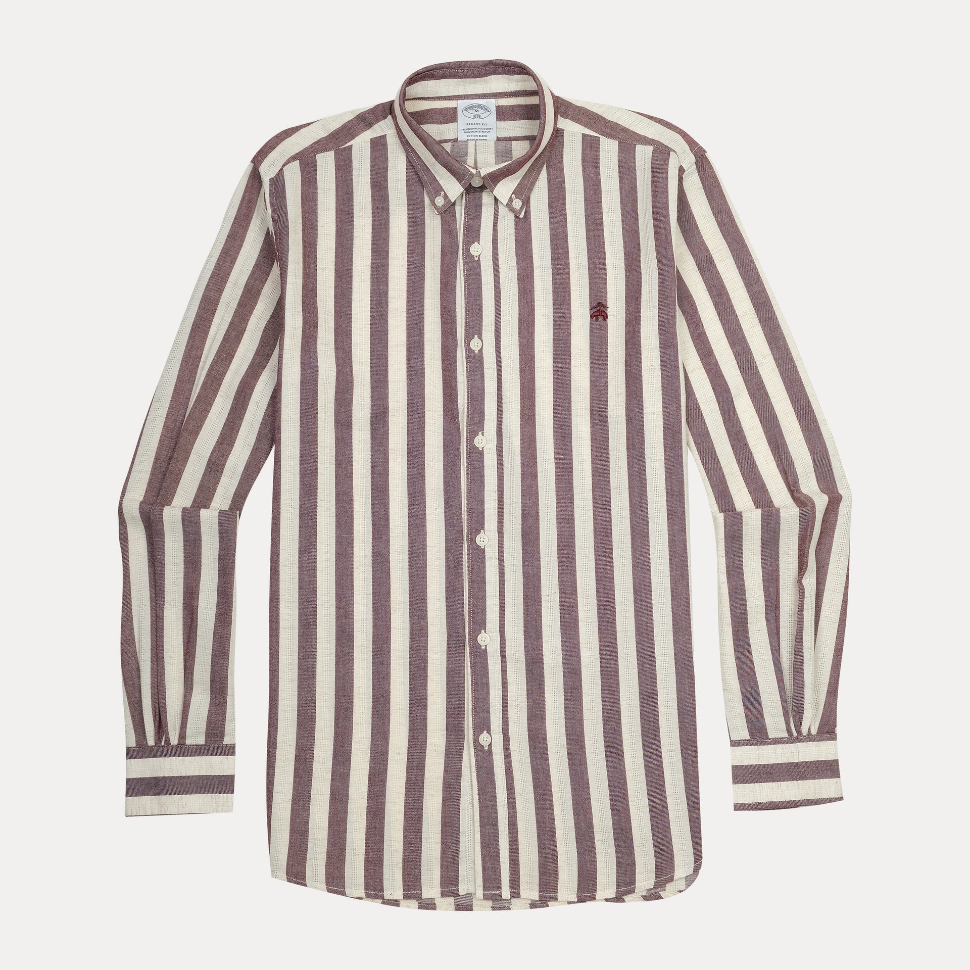 BROOKS BROTHERS Rustic Plum Tailored Fit Long Sleeve Striped Shirt