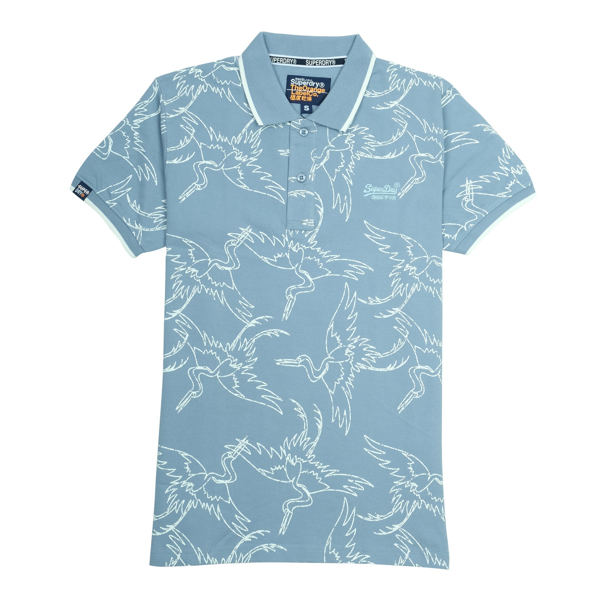 SUPERDRY Tranquil Sky Slim Fit Crane Print Polo Shirt