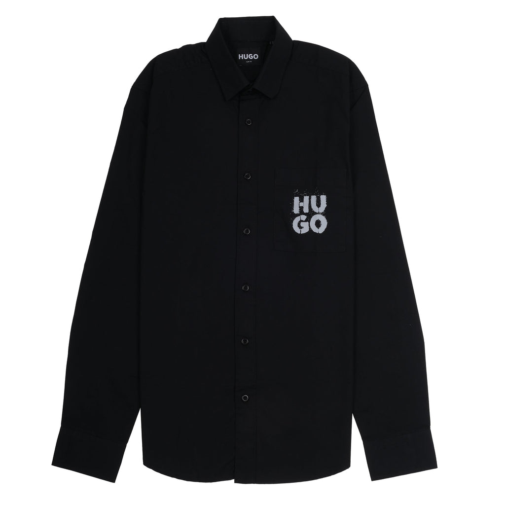HUGO Starlit Onyx Slim Fit Long Sleeve Floral Graphic Shirt