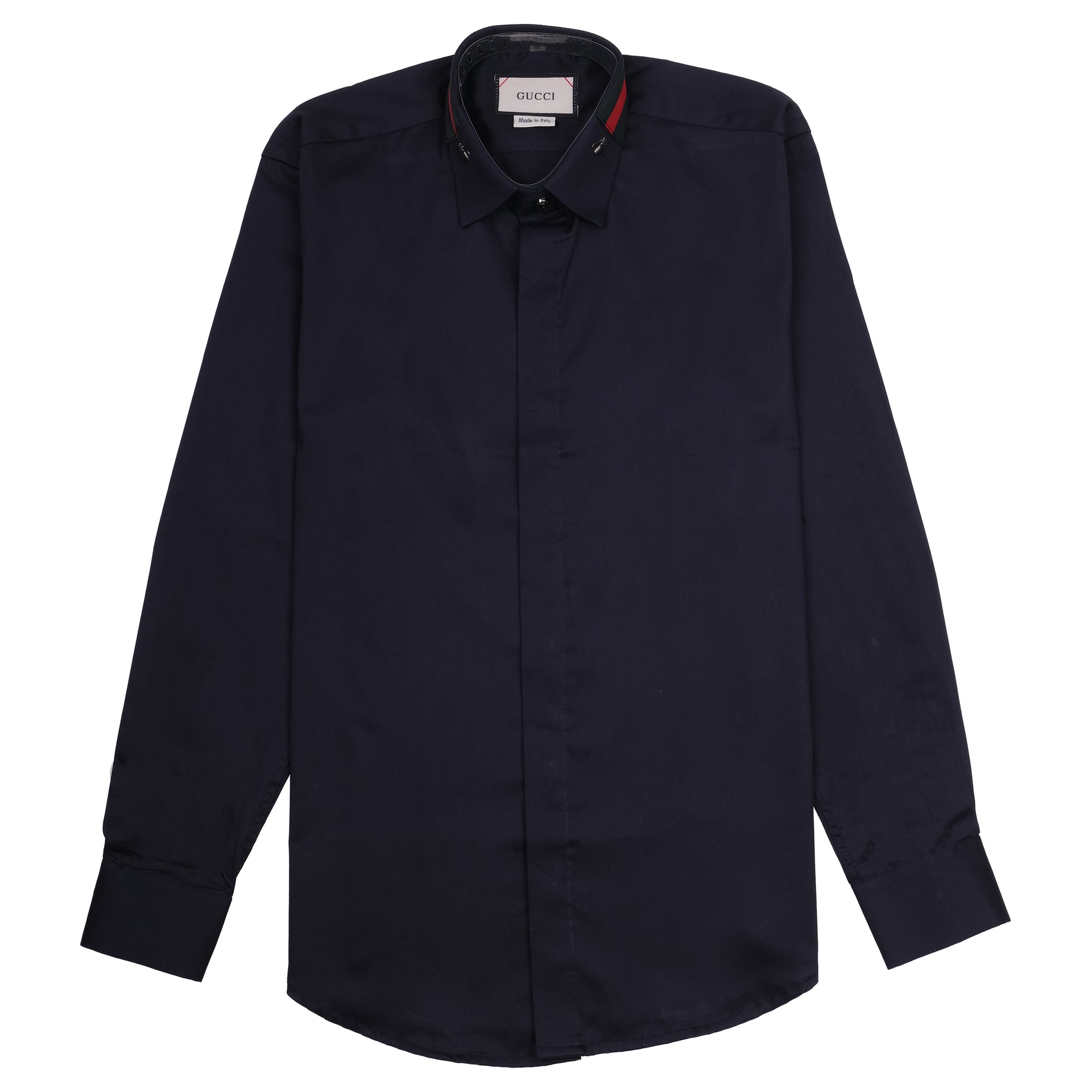 GUCCI Midnight Ocean Classic Fit Button-Up Shirt with Crimson Trim