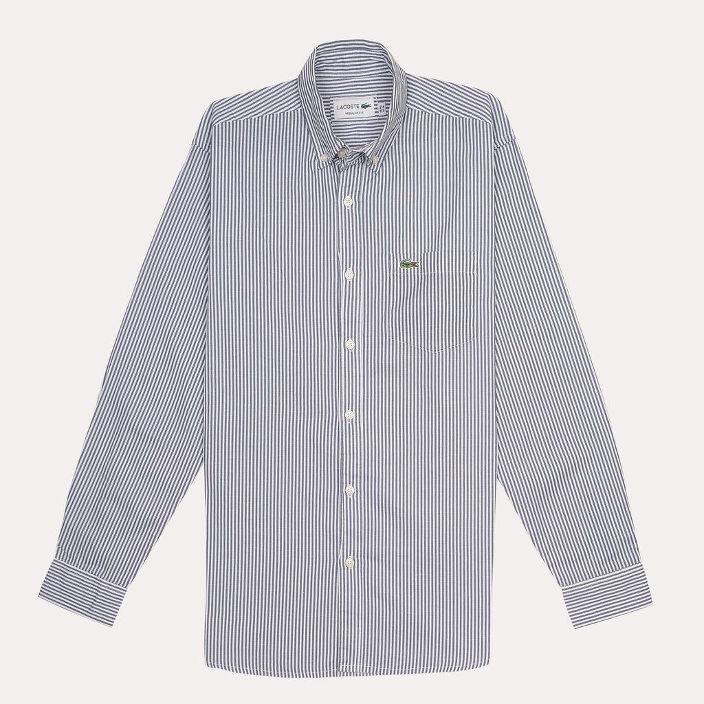 LACOSTE Oceanic Slate Tailored Fit Long Sleeve Striped Button-Up Shirt