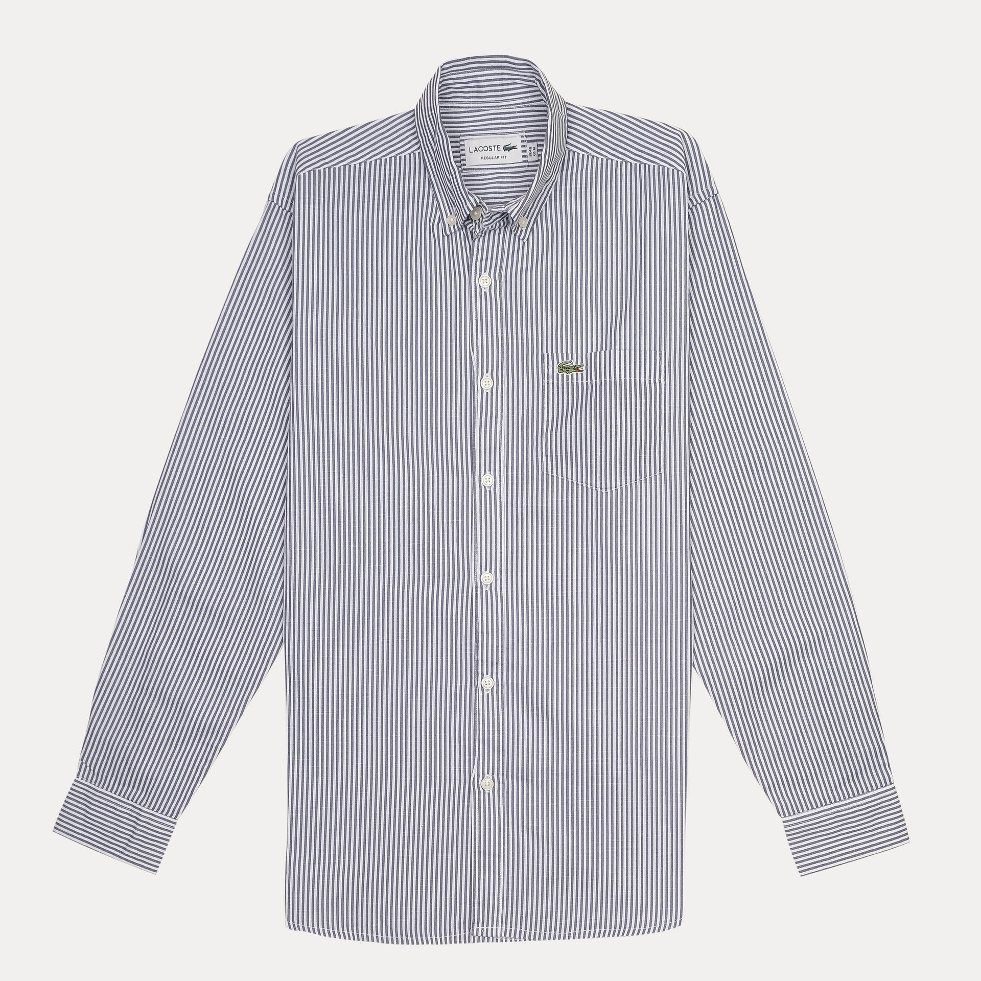 LACOSTE Oceanic Slate Tailored Fit Long Sleeve Striped Button-Up Shirt