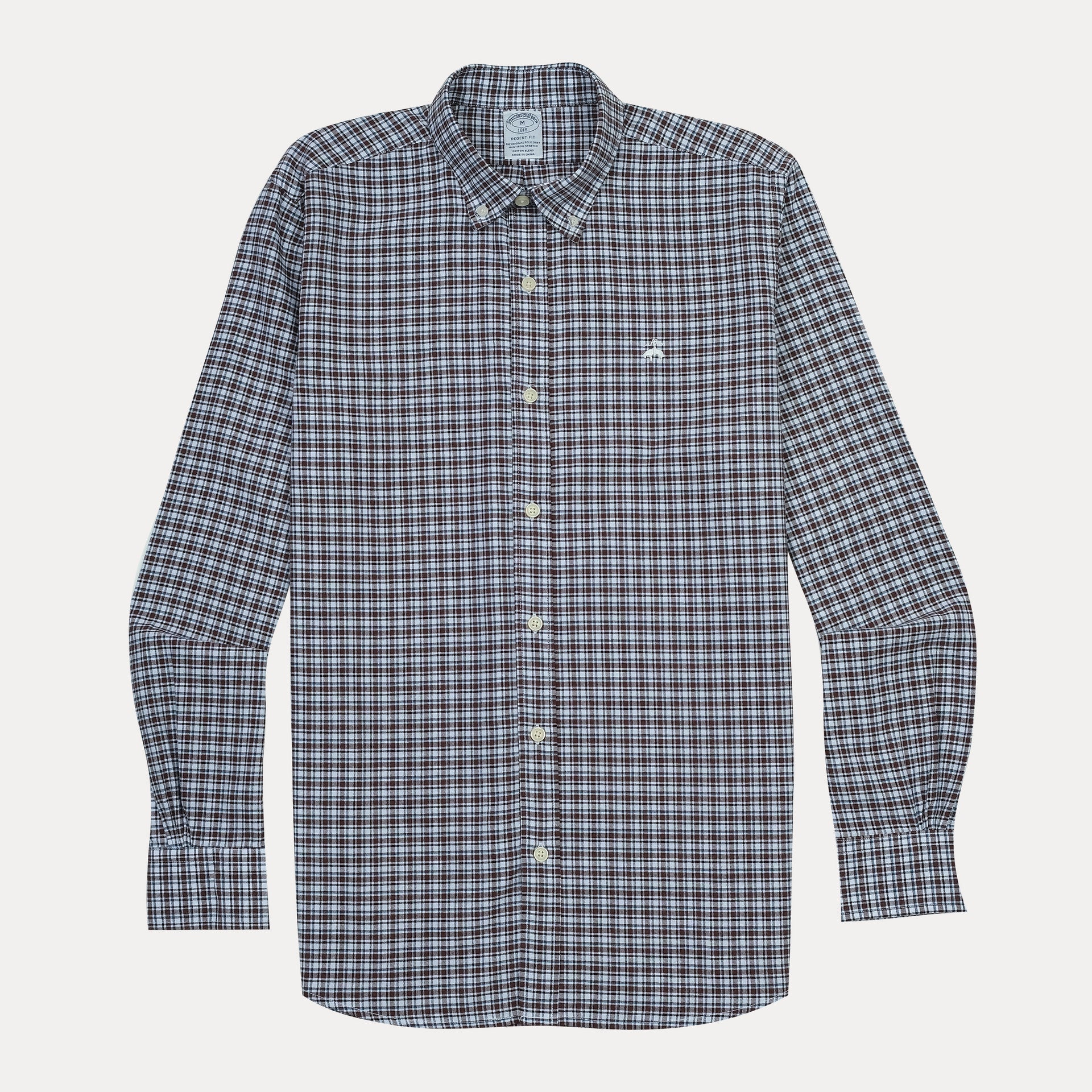 BROOKS BROTHERS Warm Chestnut Check Regent Fit Long Sleeve Button-Down Shirt