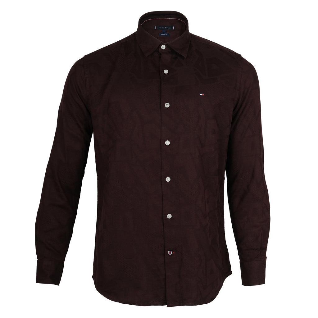 TOMMY HILFIGER Burgundy Wine Modern Fit Patterned Long Sleeve Shirt