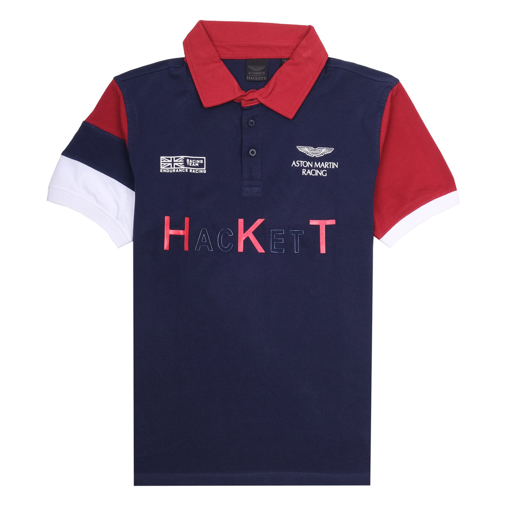 HACKETT Raging Navy and Crimson Color Block Slim Fit Polo Shirt