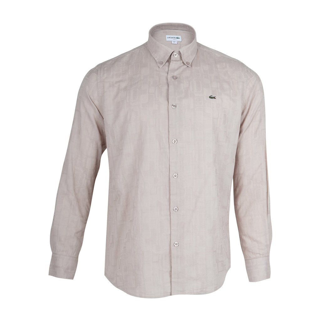 LACOSTE Sandstone Textured Regular Fit Long Sleeve Button-Up Shirt