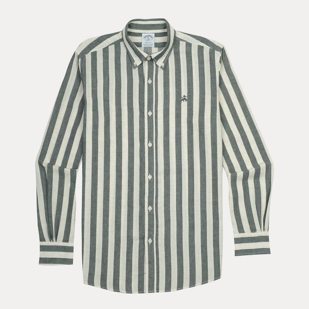 BROOKS BROTHERS Whispering Fern Tailored Fit Long Sleeve Linen Shirt