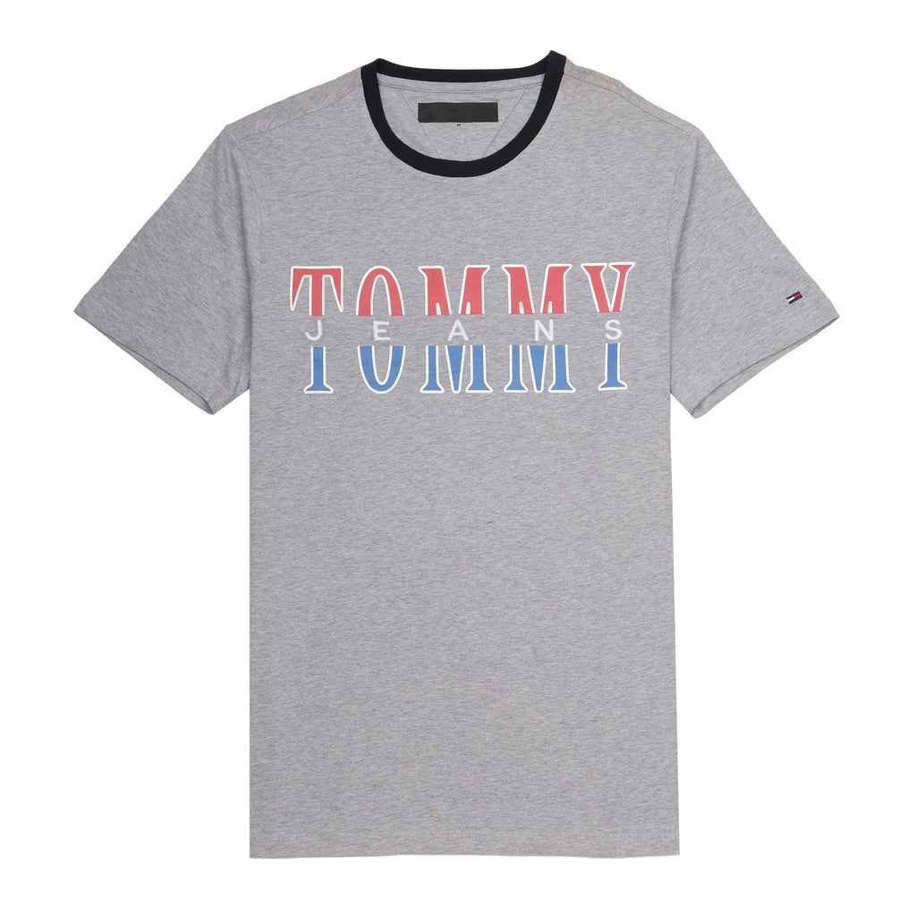 TOMMY HILFIGER Misty Slate Oversized Graphic Logo Ringer Tee