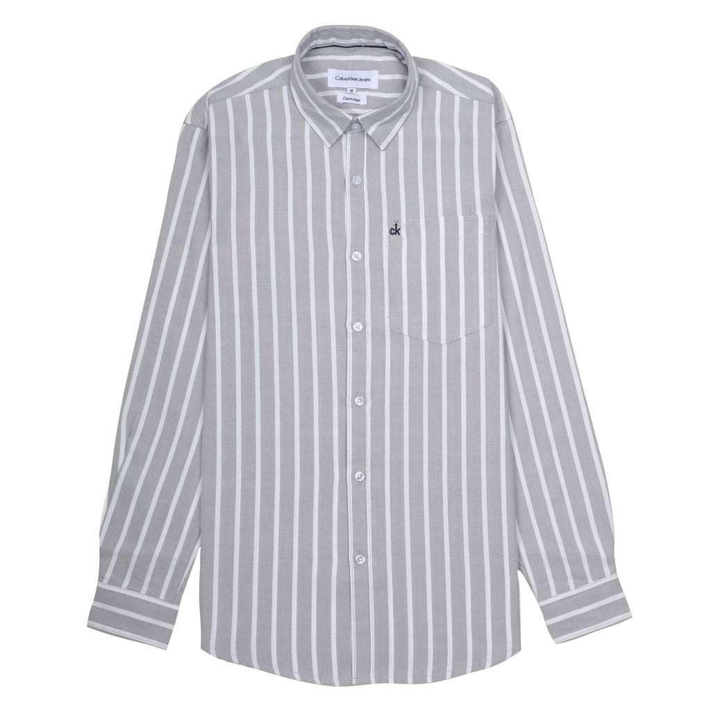 CALVIN KLEIN Silver Mist Slim Fit Long Sleeve Button-Up Shirt