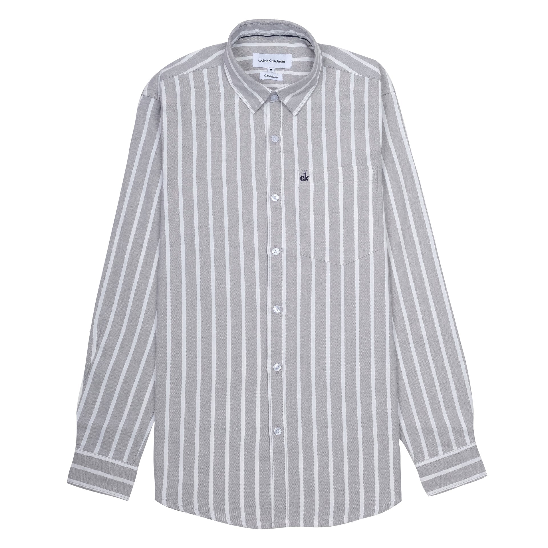 CALVIN KLEIN Silver Mist Slim Fit Long Sleeve Button-Up Shirt