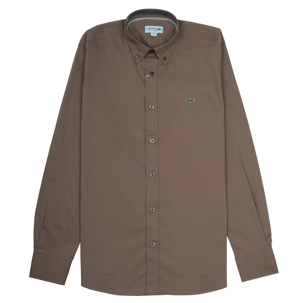 LACOSTE Earthy Walnut Classic Fit Long Sleeve Button-Up Shirt