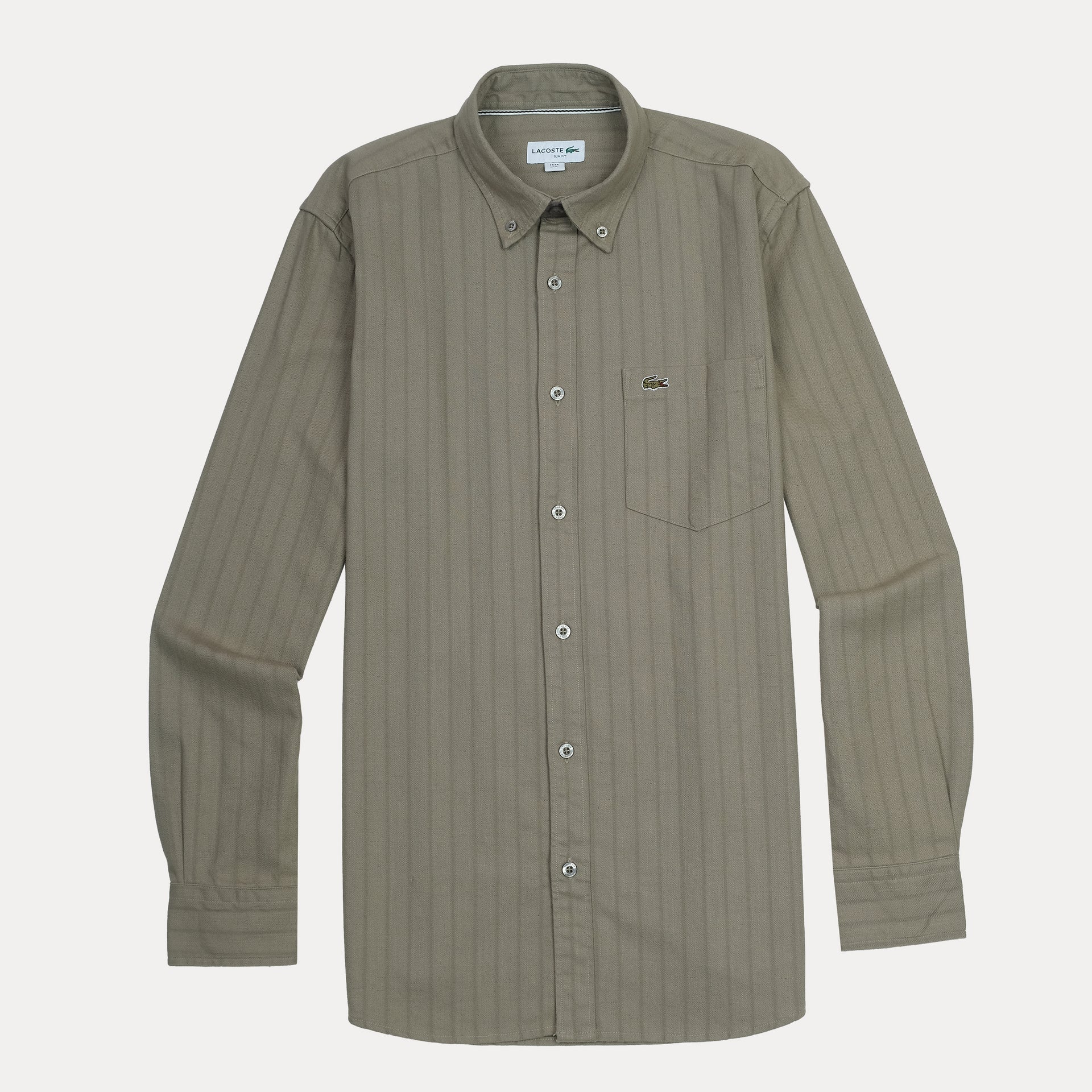 LACOSTE Mystic Olive Tailored Fit Long Sleeve Striped Shirt