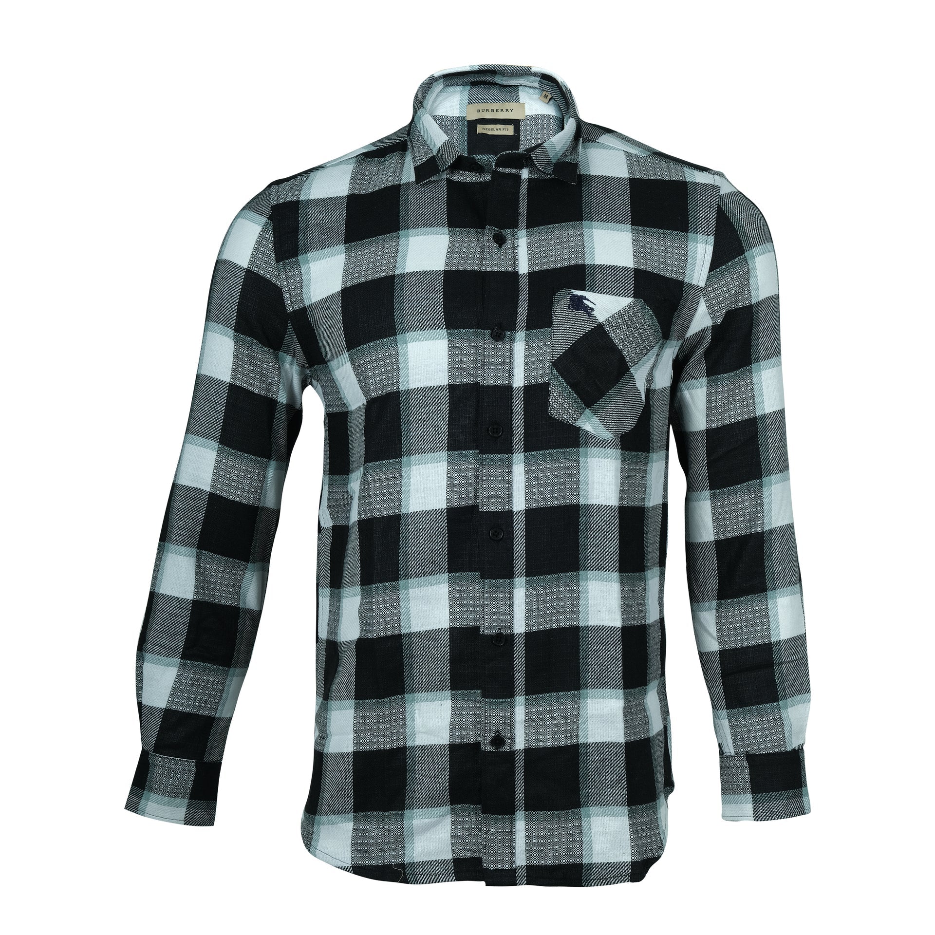BURBERRY Midnight Aqua Check Regular Fit Long Sleeve Shirt