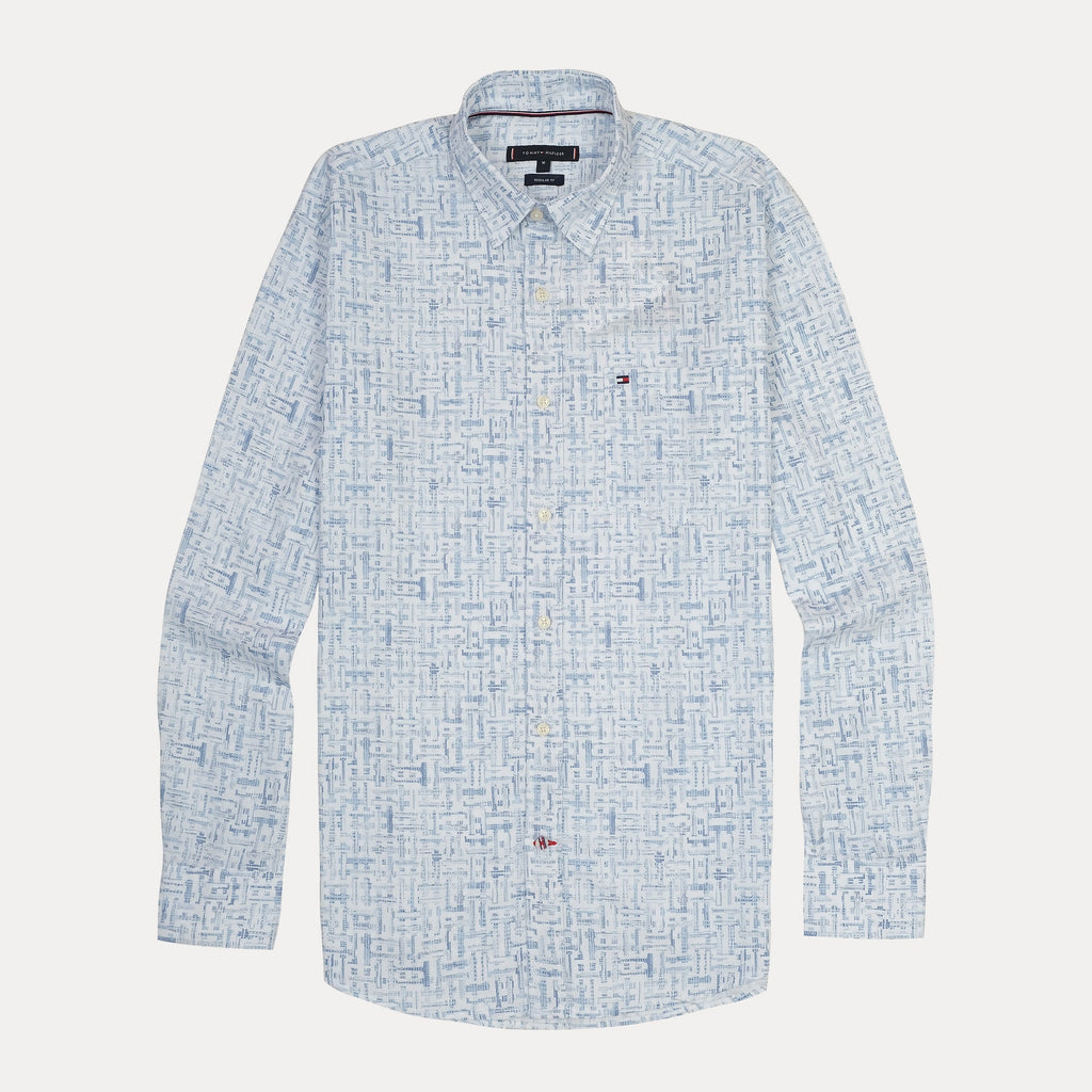 TOMMY HILFIGER Celestial Aqua Tailored Fit Long Sleeve Button-Up Shirt