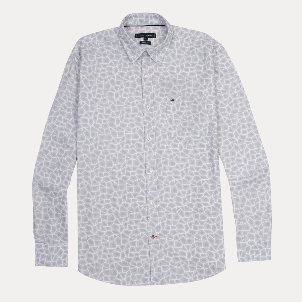 TOMMY HILFIGER Misty Silver Modern Fit Long Sleeve Button-Up Shirt