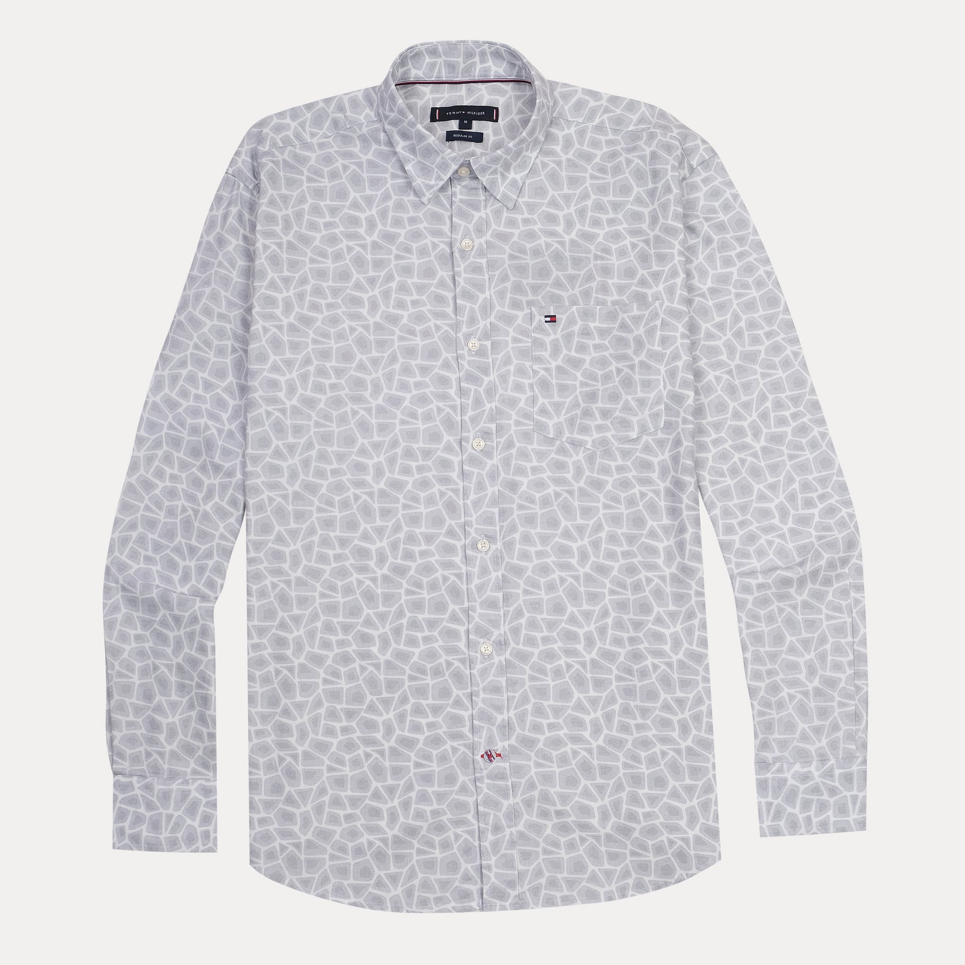 TOMMY HILFIGER Misty Silver Modern Fit Long Sleeve Button-Up Shirt