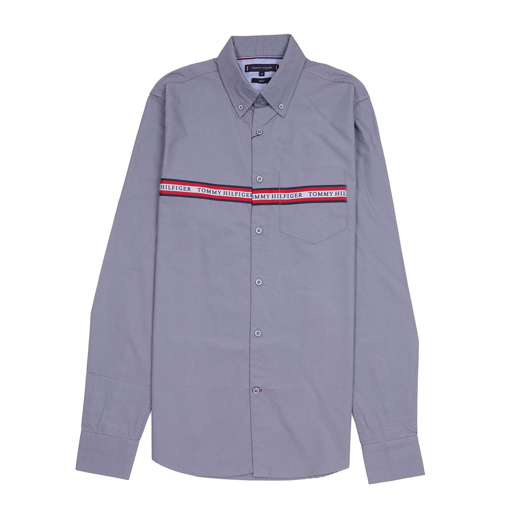 TOMMY HILFIGER Ethereal Lavender Modern Fit Long Sleeve Button-Up Shirt with Iconic Stripe