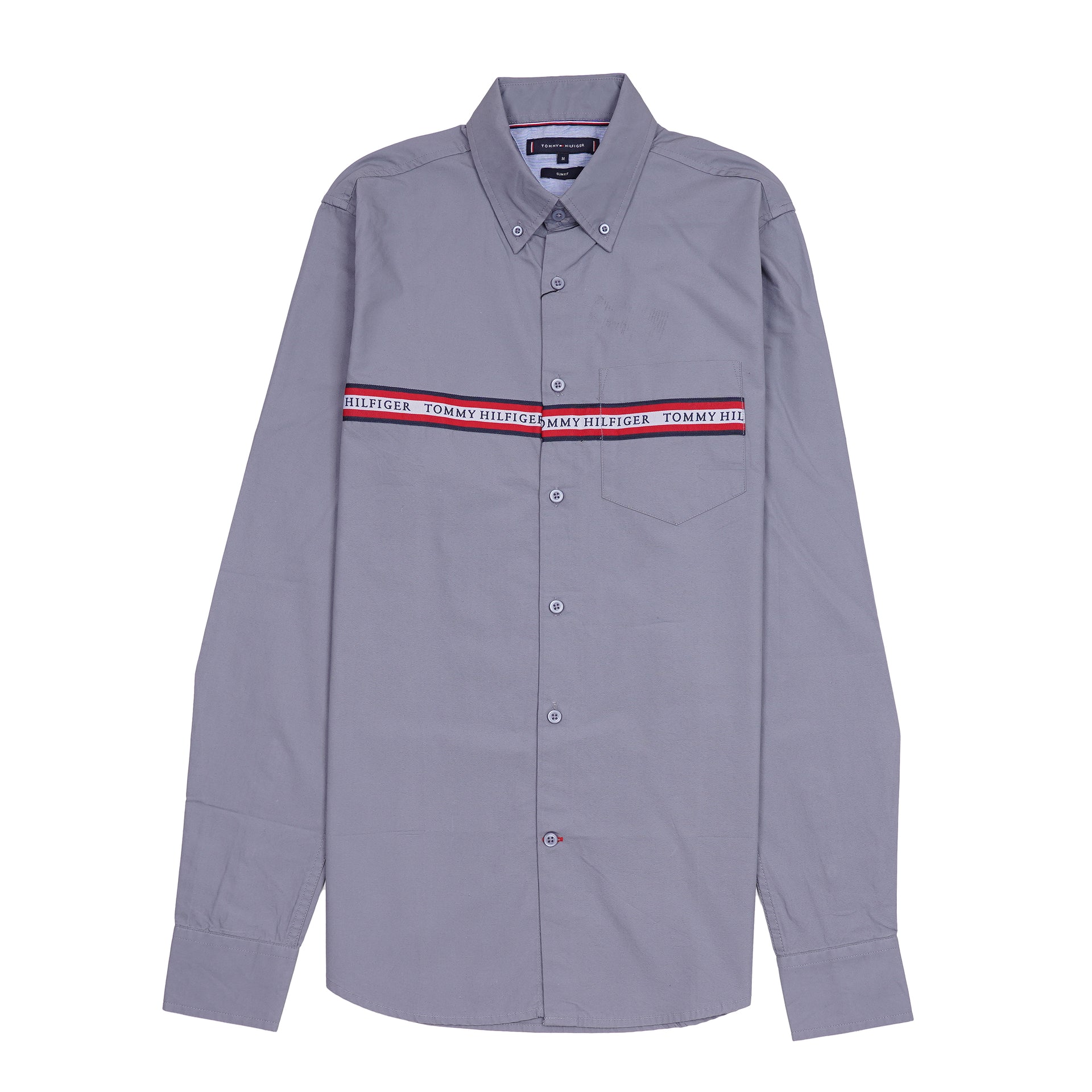 TOMMY HILFIGER Ethereal Lavender Modern Fit Long Sleeve Button-Up Shirt with Iconic Stripe