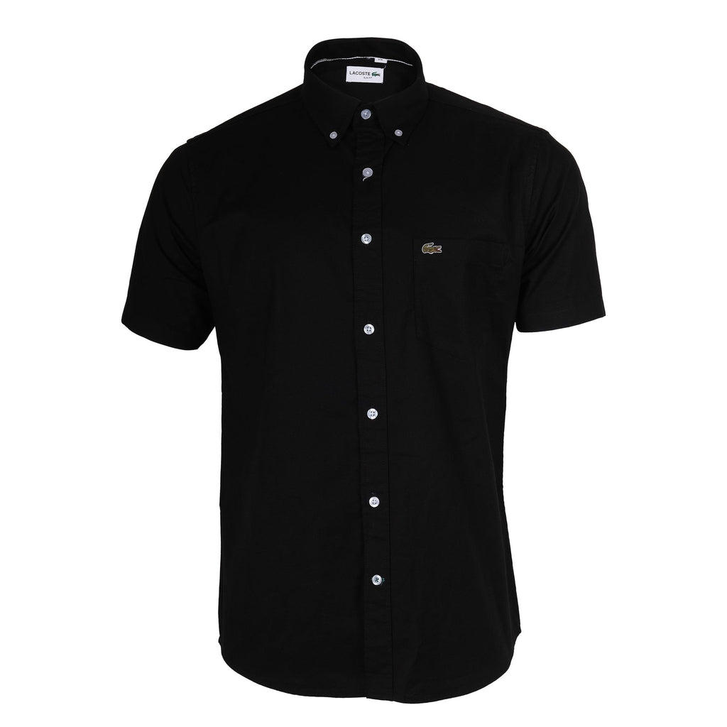 LACOSTE Onyx Noir Classic Fit Short Sleeve Button-Up Shirt