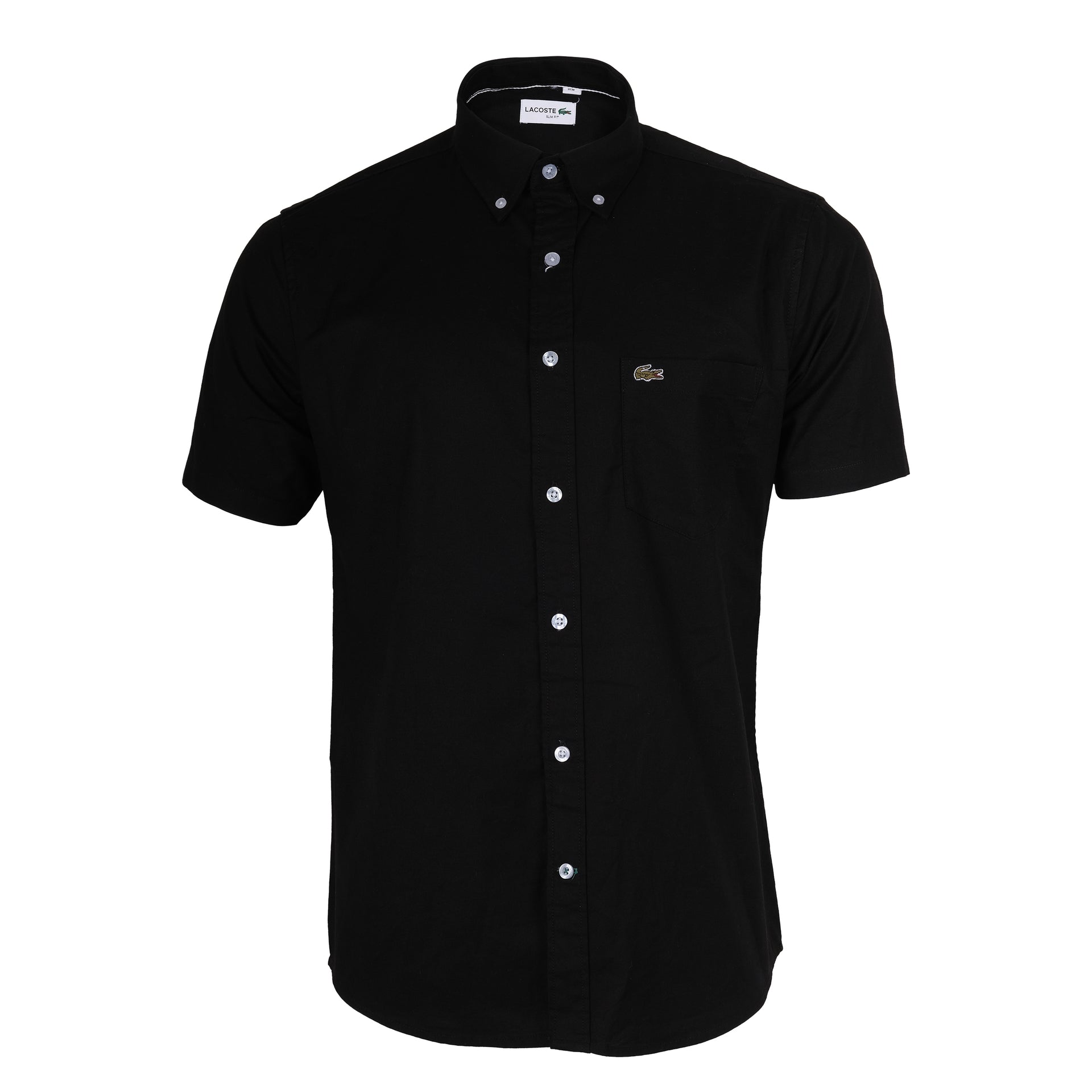 LACOSTE Onyx Noir Classic Fit Short Sleeve Button-Up Shirt