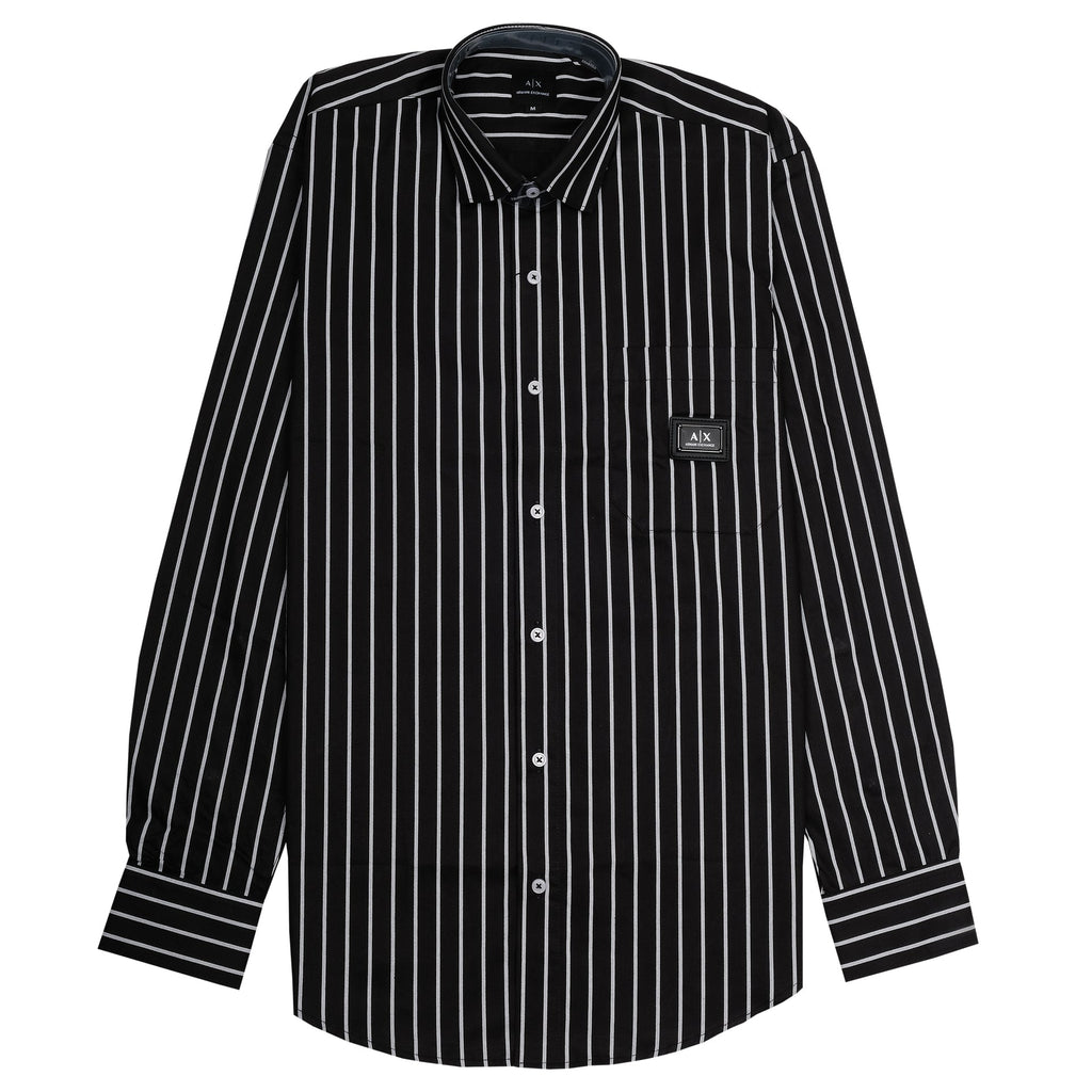 ARMANI EXCHANGE Midnight Noir Classic Fit Long Sleeve Striped Shirt