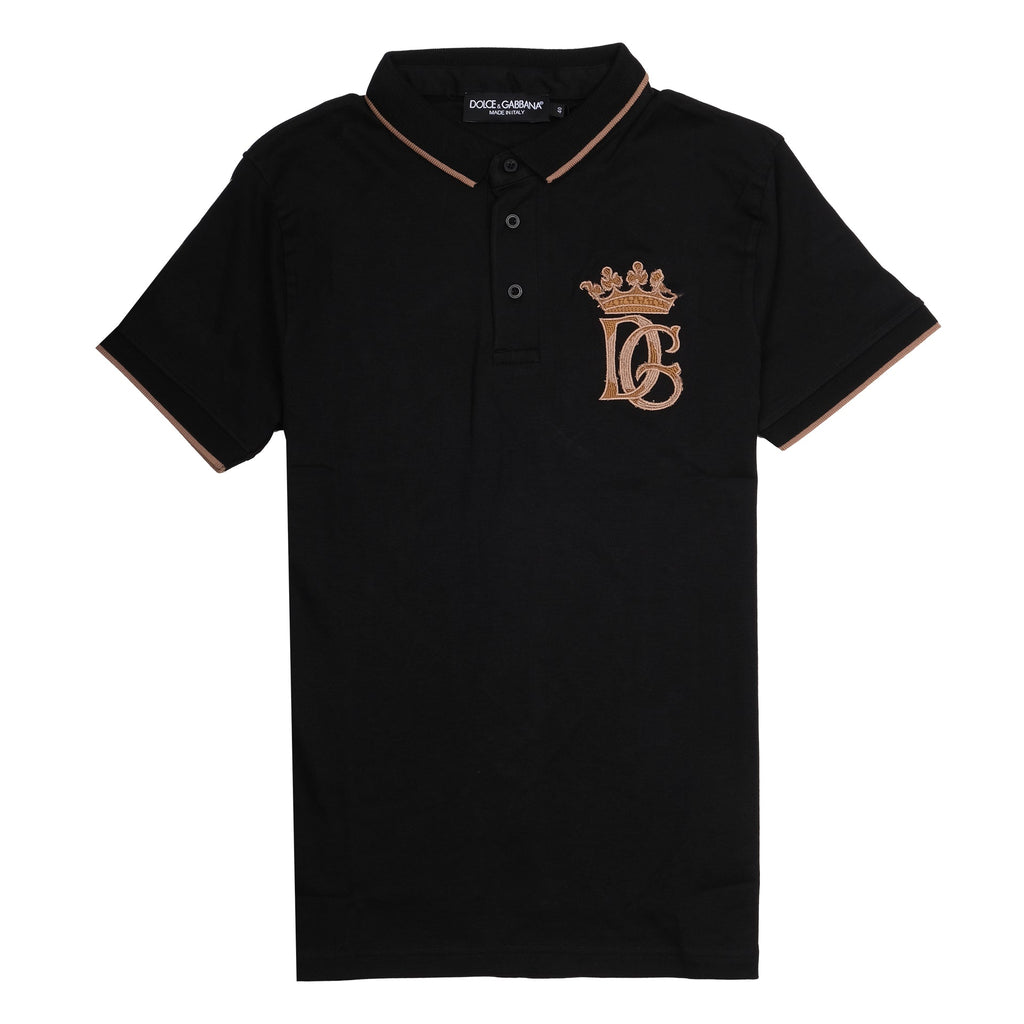 DOLCE&GABBANA Midnight Noir Slim Fit Polo Shirt with Luxe Gold Logo Embroidery