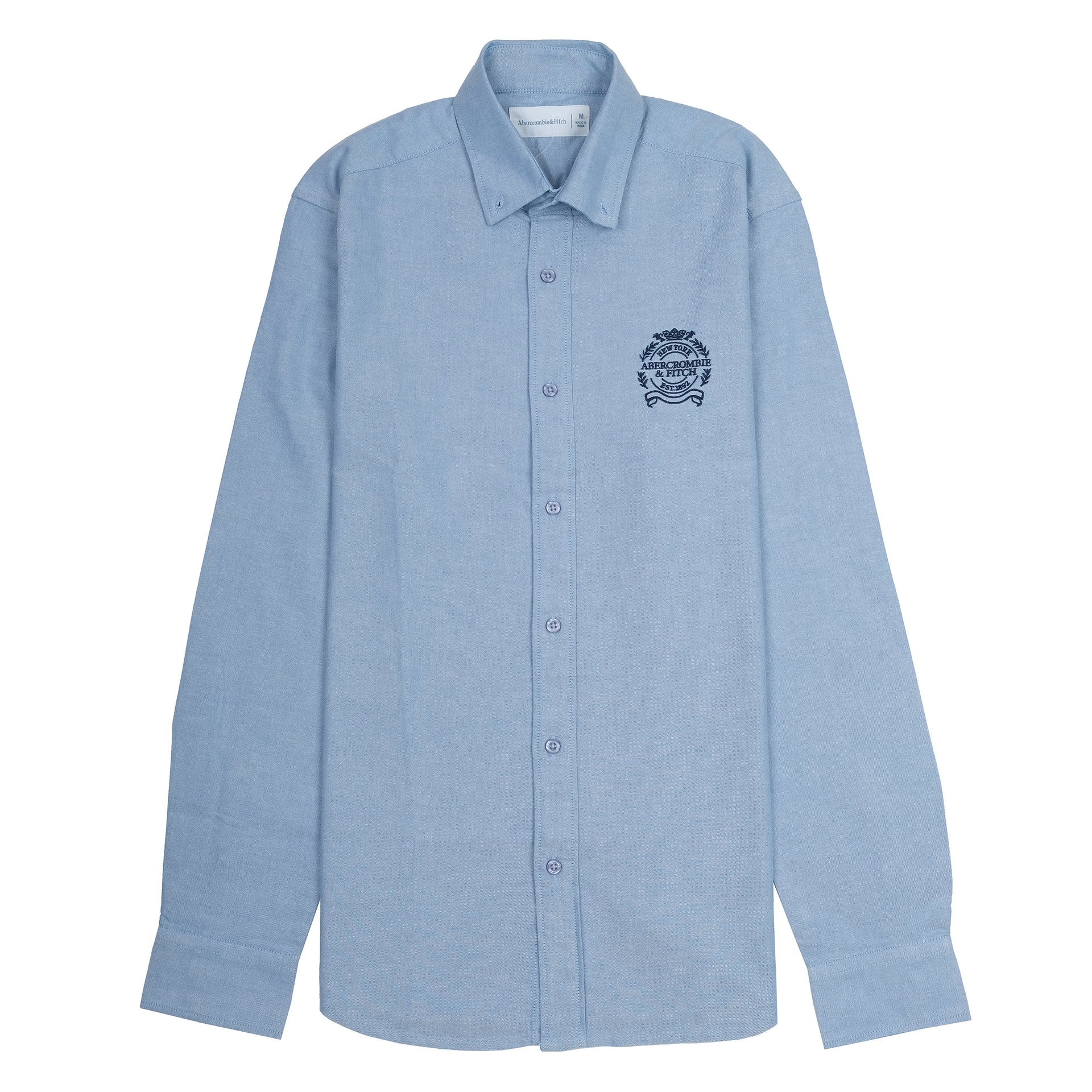 ABERCROMBIE & FITCH Tranquil Aqua Classic Fit Long Sleeve Embroidered Button-Up Shirt