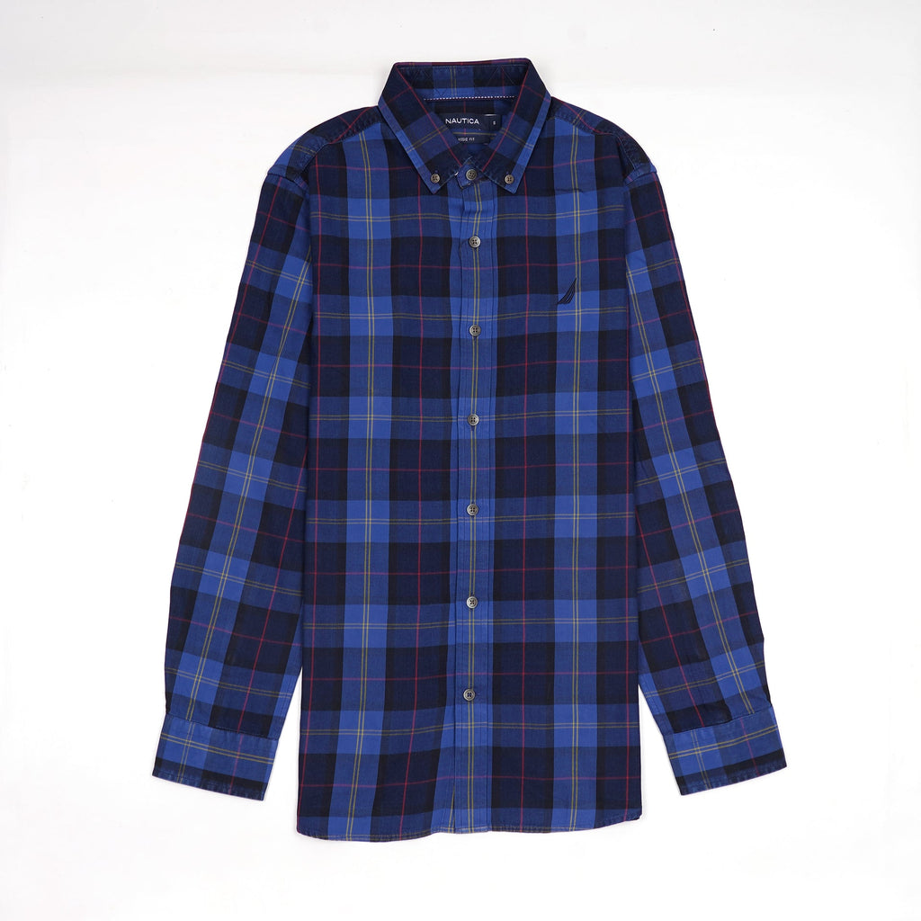 NAUTICA Oceanic Teal Tailored Fit Long Sleeve Flannel Shirt