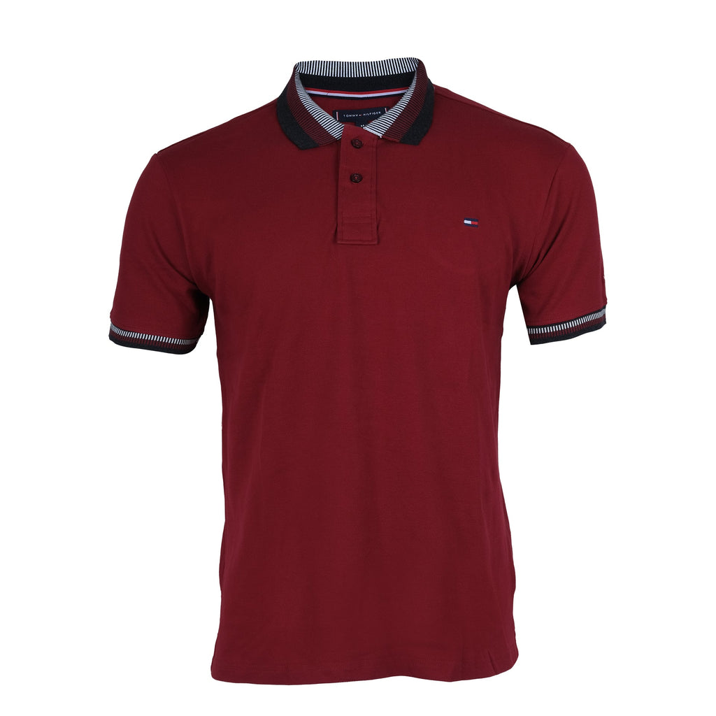 TOMMY HILFIGER Crimson Red Classic Fit Polo Shirt with Striped Collar