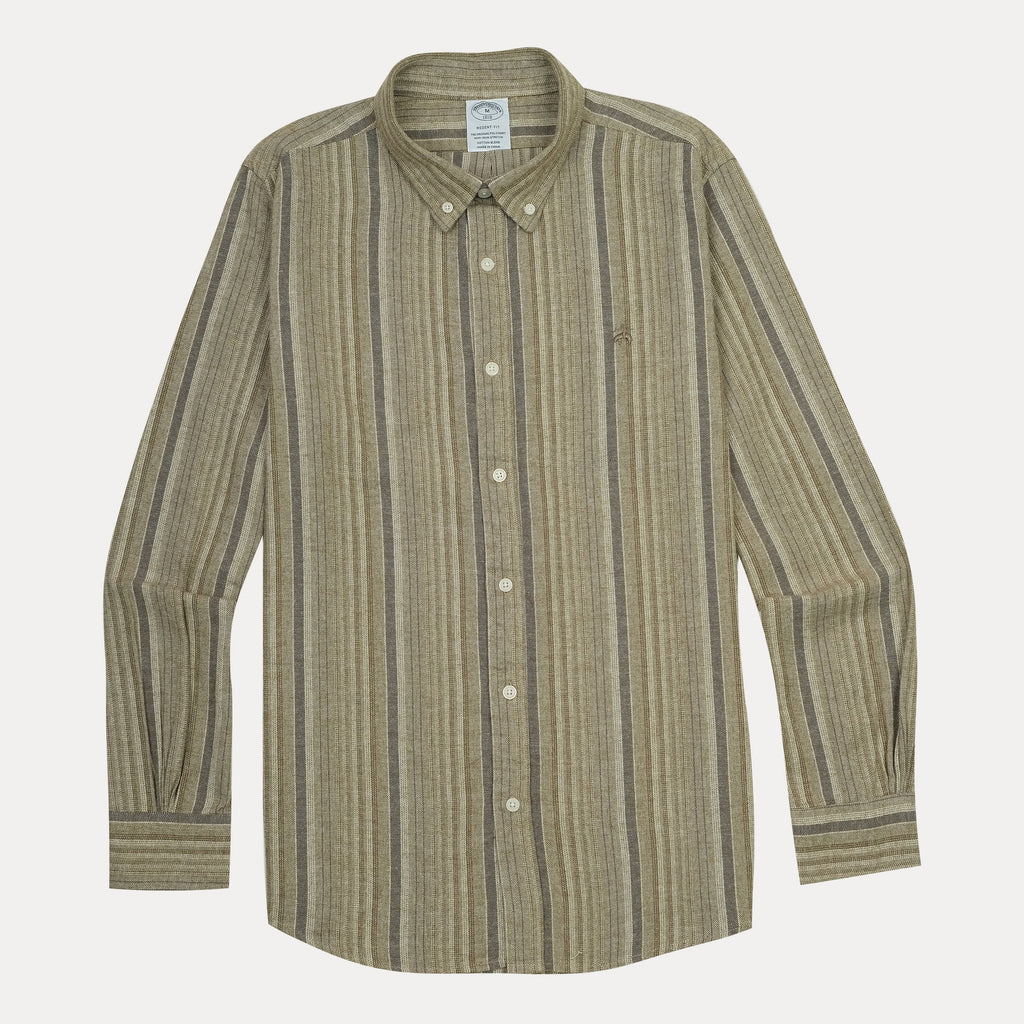 BROOKS BROTHERS Serene Sand Tailored Fit Long Sleeve Striped Shirt