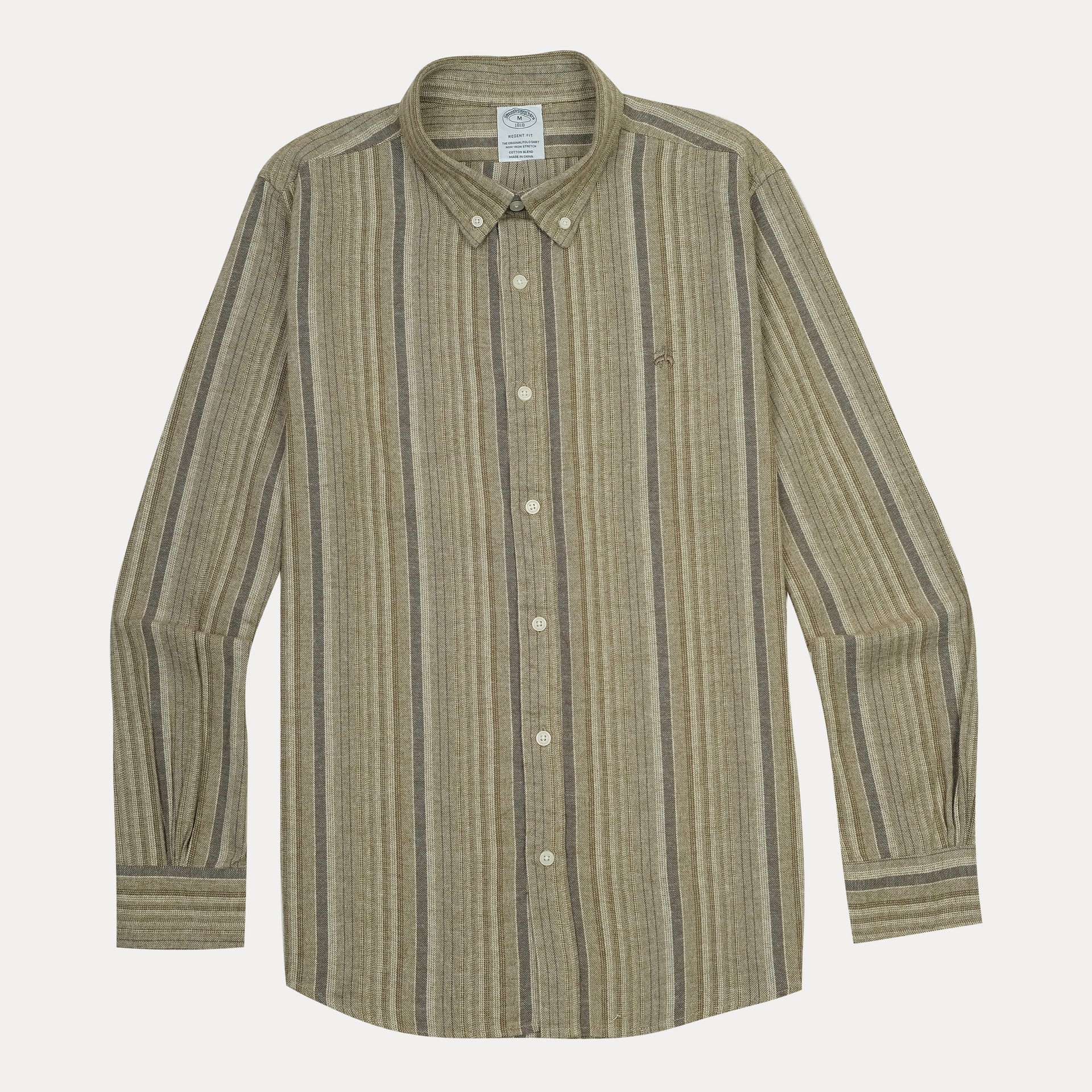 BROOKS BROTHERS Serene Sand Tailored Fit Long Sleeve Striped Shirt