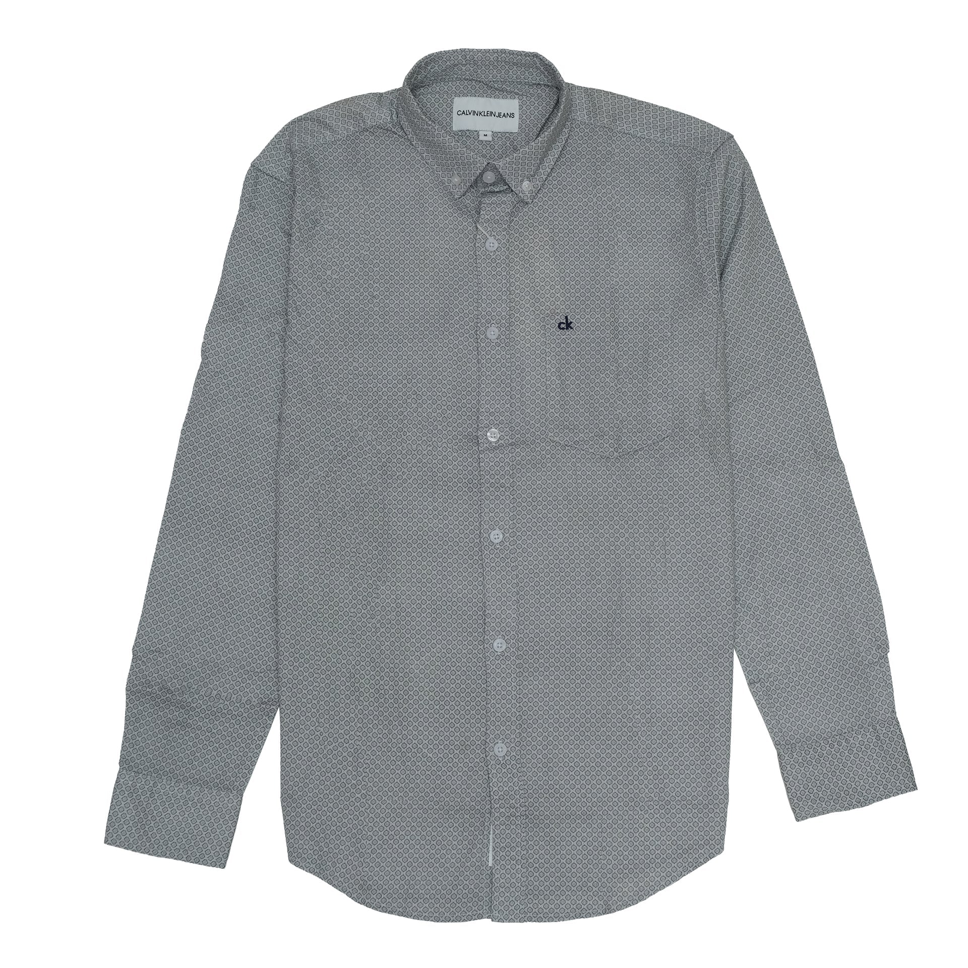 CALVIN KLEIN Silver Mist Geometric Pattern Slim Fit Button-Up Shirt