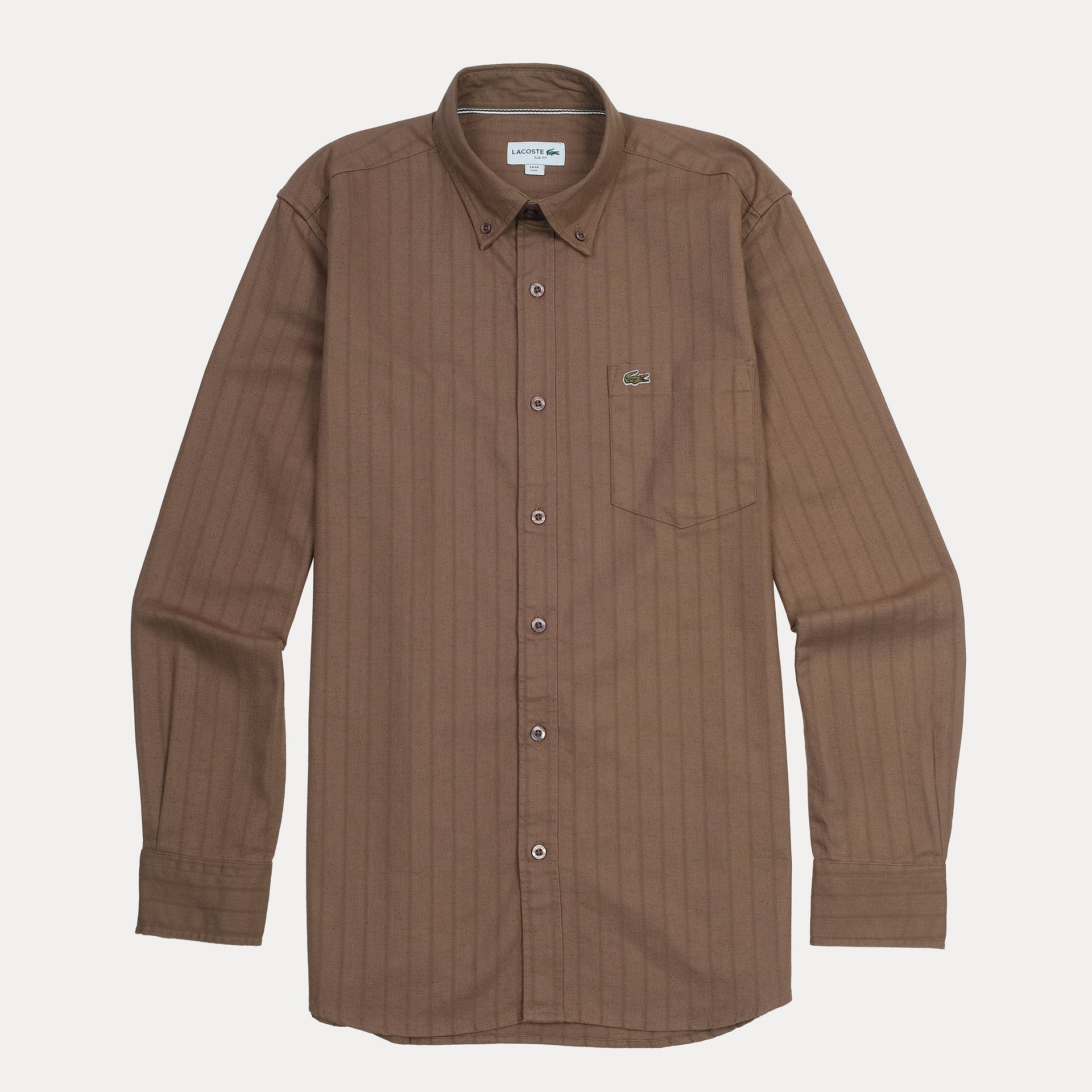 Lacoste Classic Fit Striped Button-Up Shirt in Brown