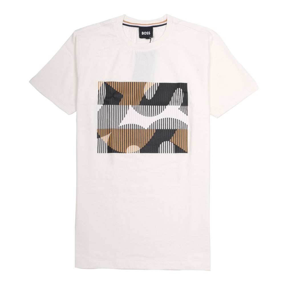 BOSS Ivory Canvas Slim Fit Short Sleeve Graphic Tee
