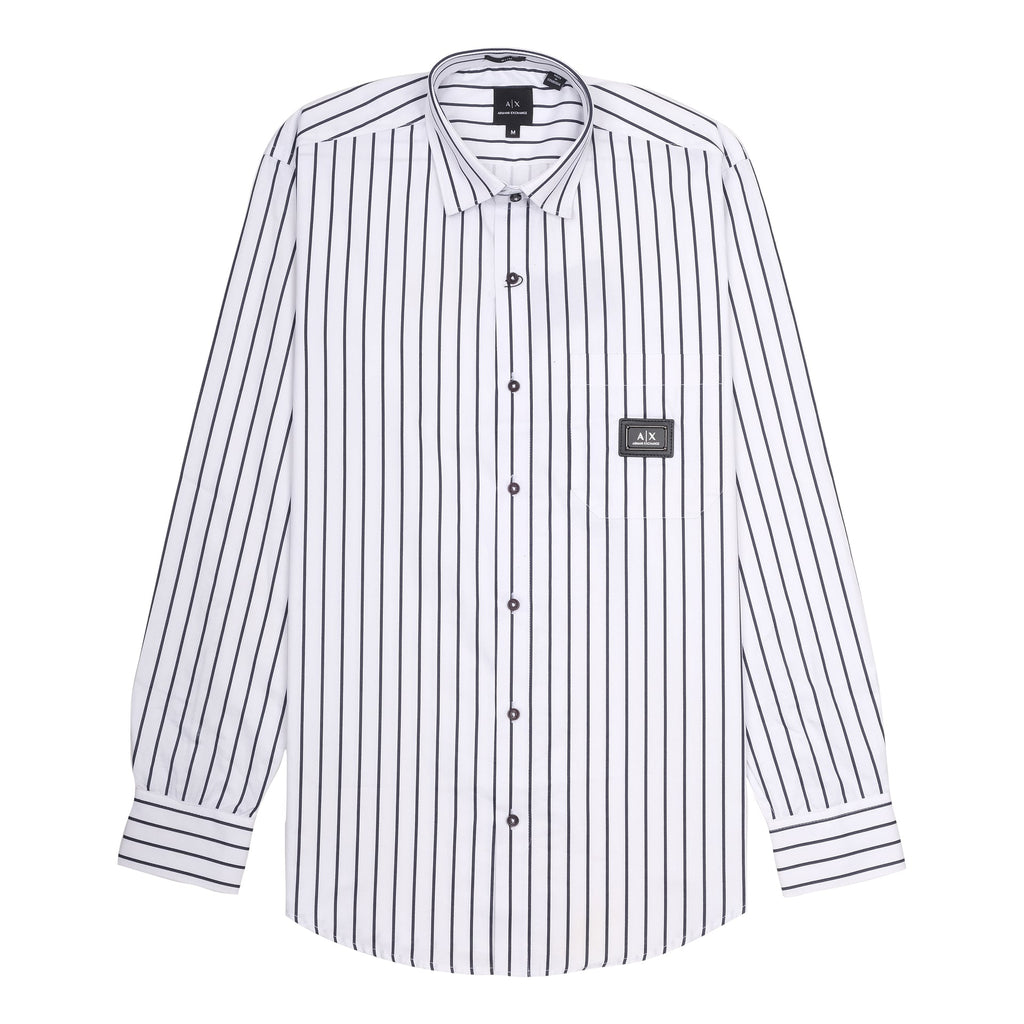 ARMANI EXCHANGE Crisp Ivory Striped Slim Fit Long Sleeve Shirt