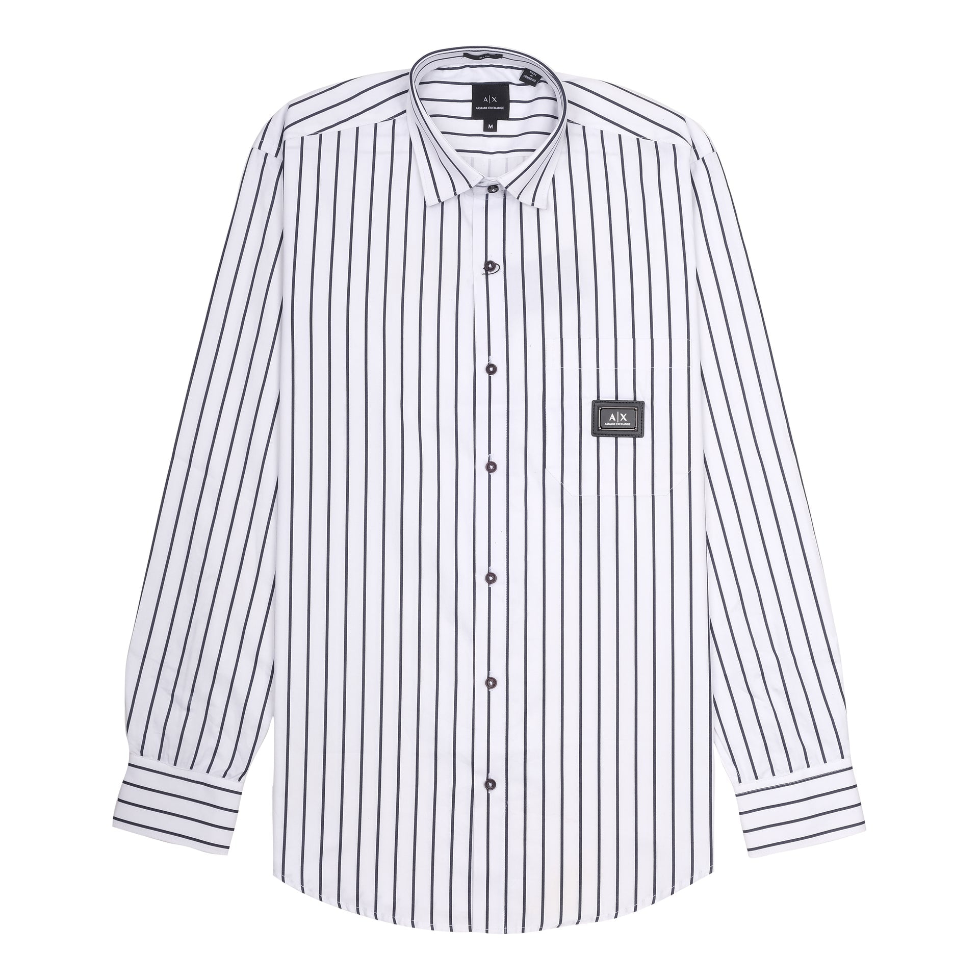 ARMANI EXCHANGE Crisp Ivory Striped Slim Fit Long Sleeve Shirt