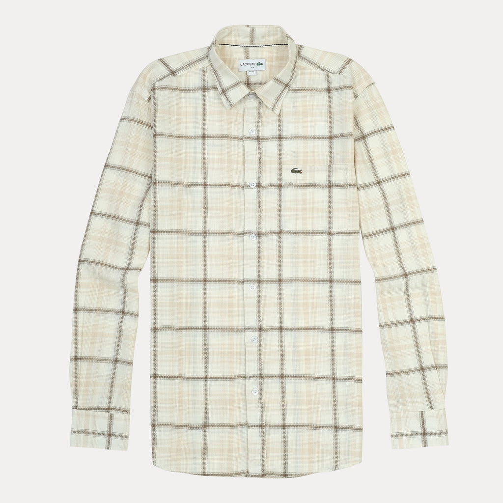 LACOSTE Whispering Sand Tailored Fit Long Sleeve Flannel Shirt