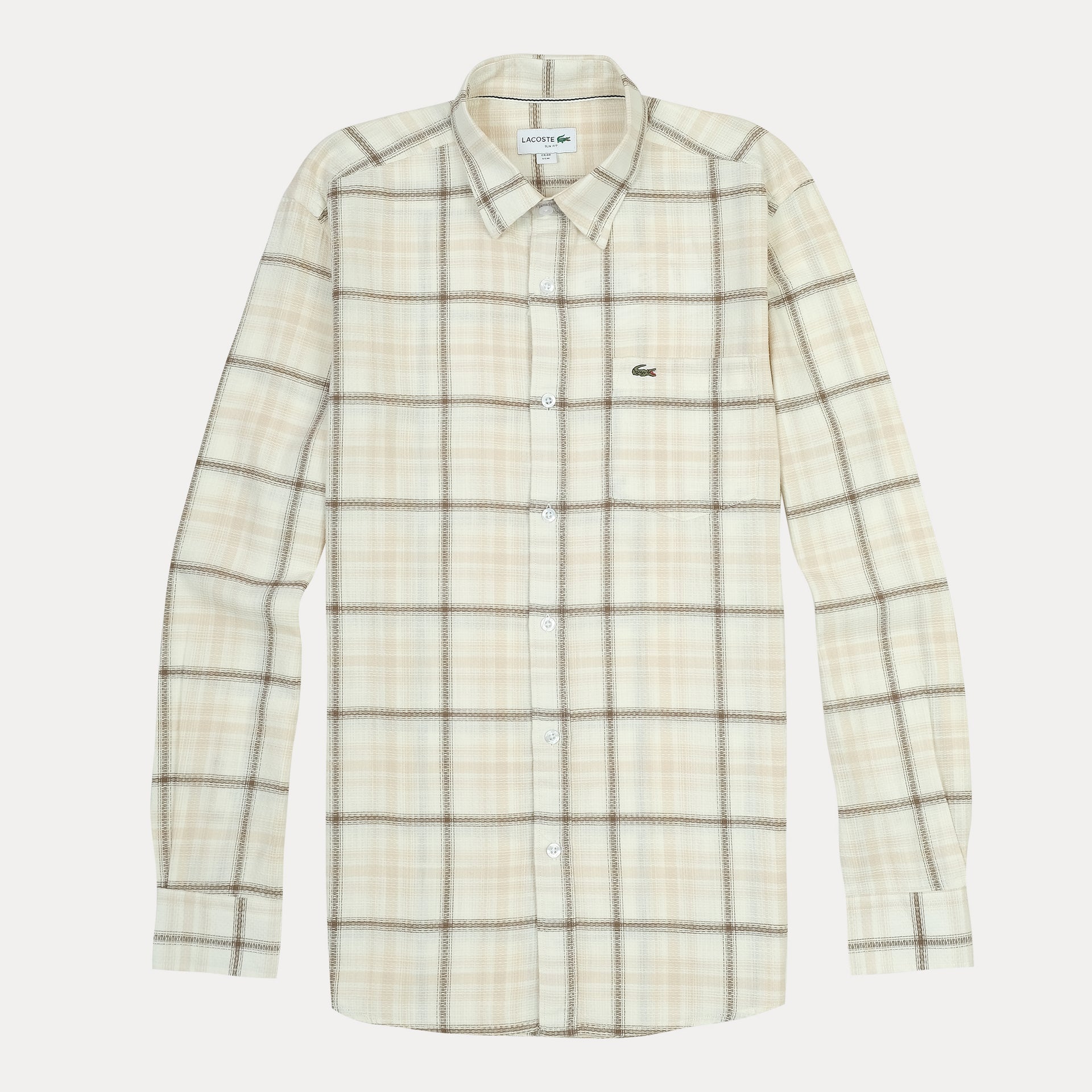 LACOSTE Whispering Sand Tailored Fit Long Sleeve Flannel Shirt
